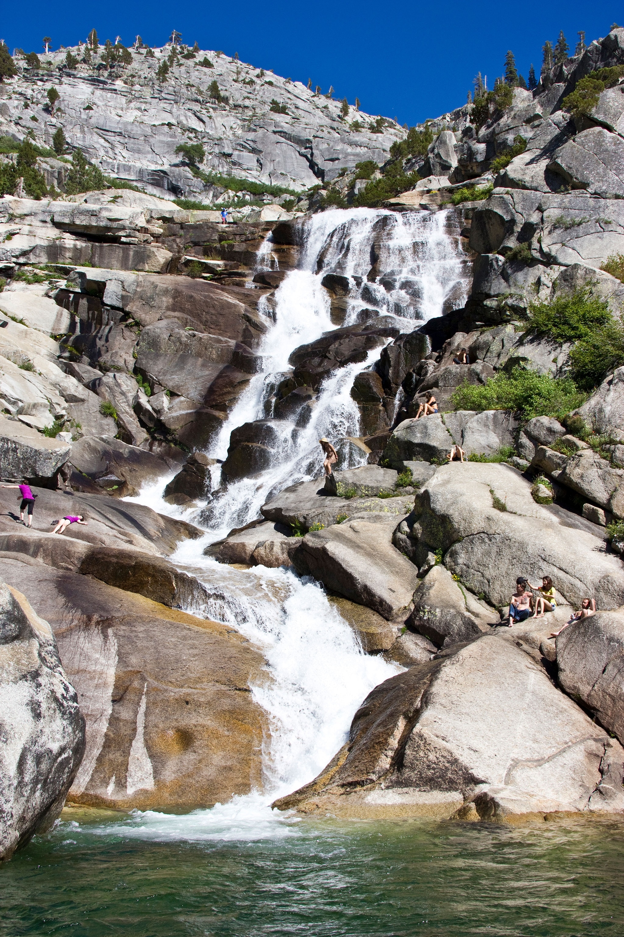 hikers at Tokopah Falls National Park, California