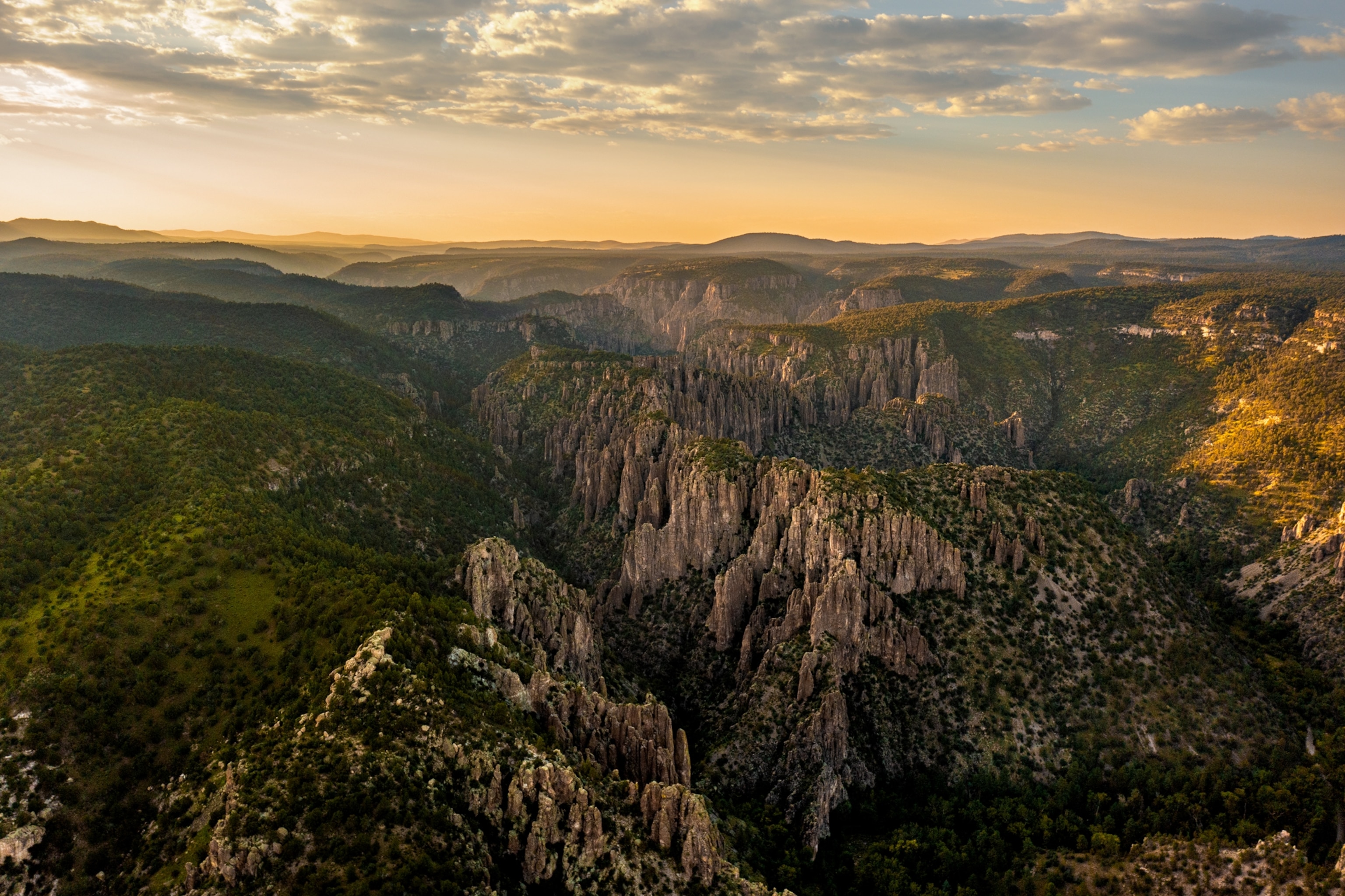 Aerial view of cliffs along the middle fork of the Gila River.
