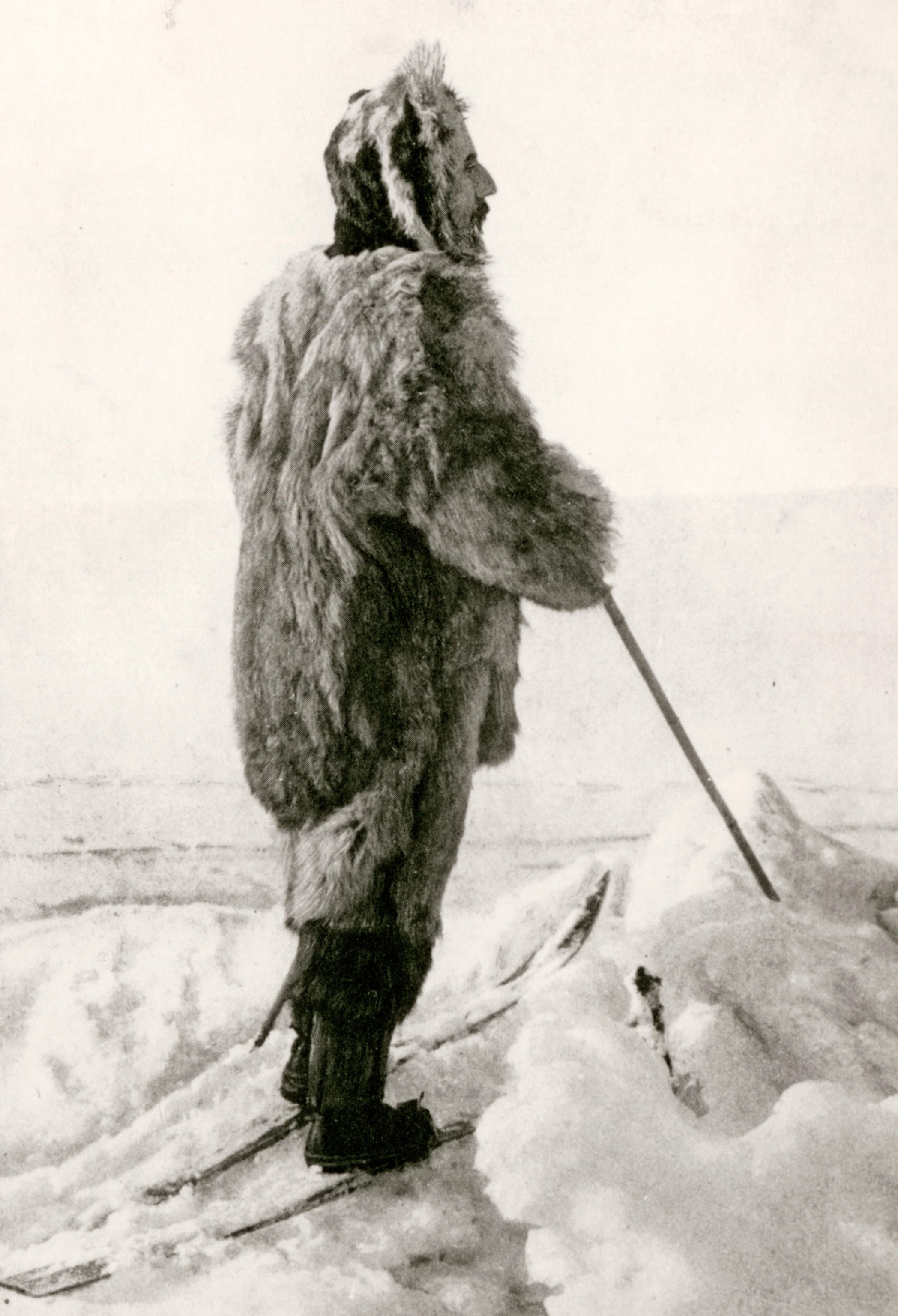 Amundsen striking a heroic pose in the snows near his Norwegian home