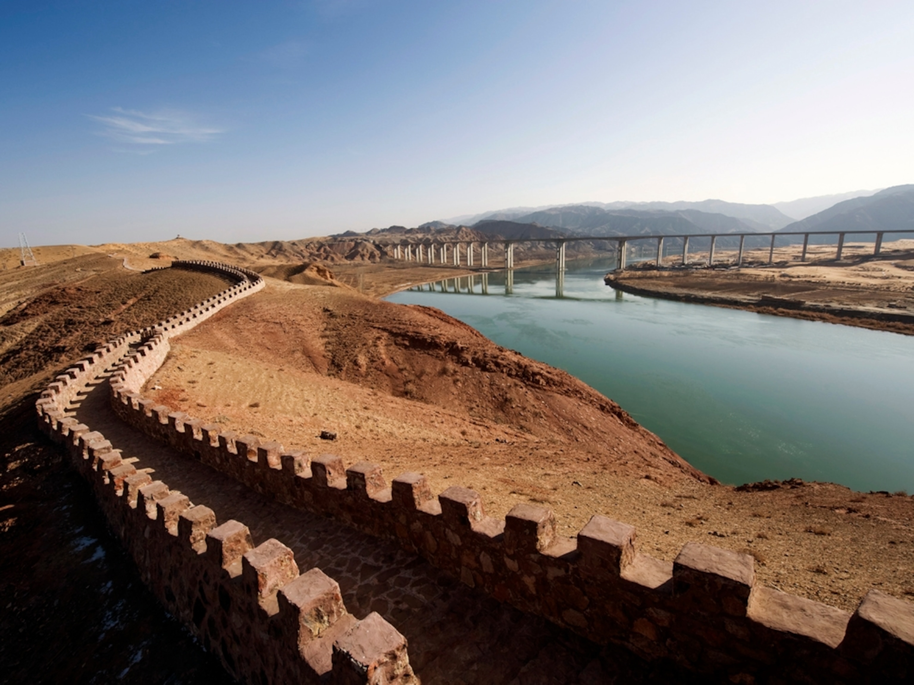 The Yellow River runs next to the Great Wall of China