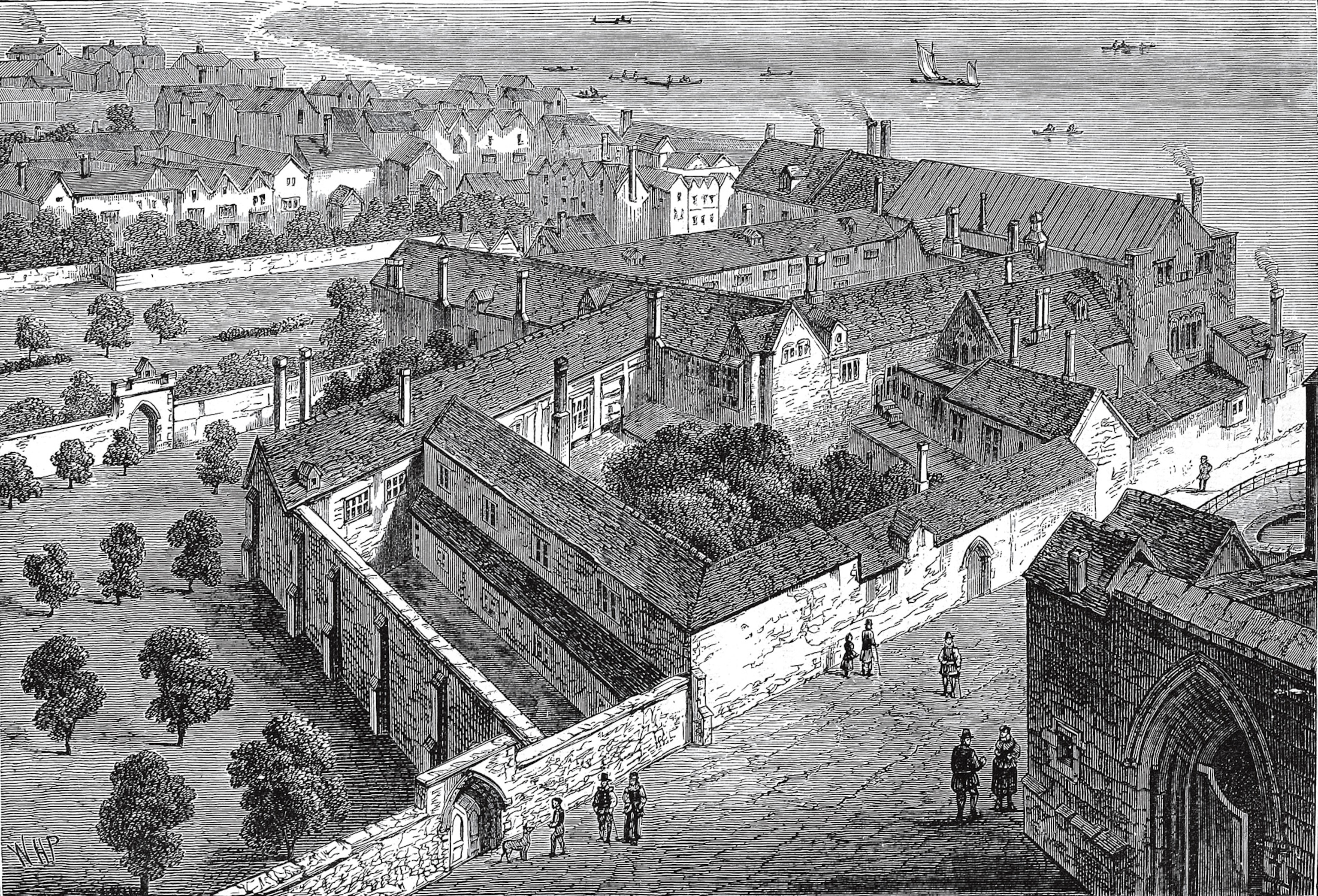The Bishop of Winchester’s palace in 1660. It was built on prime land south of the river, with easy access to the city across the Thames.