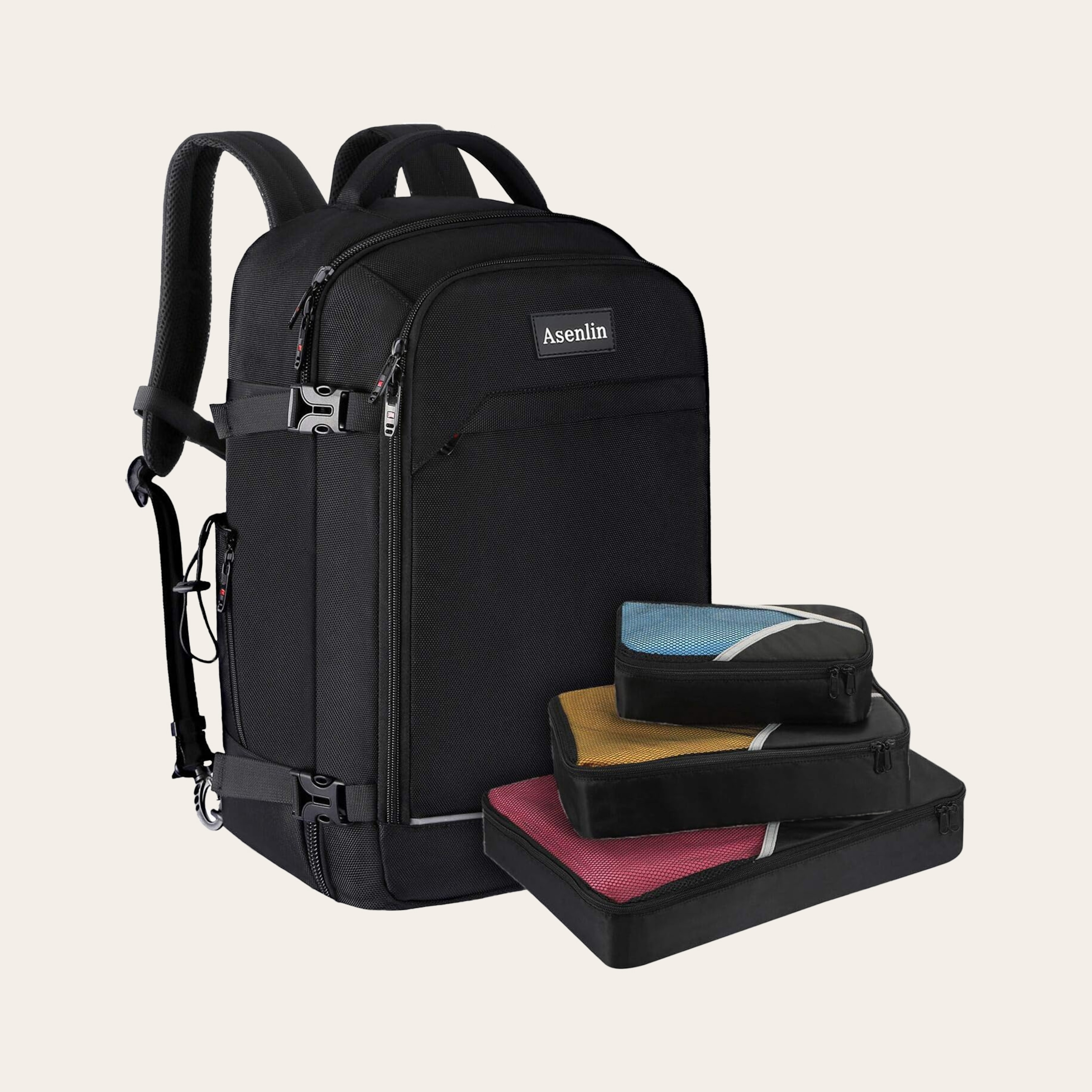 The Asenlin 40L Travel Backpack in black.
