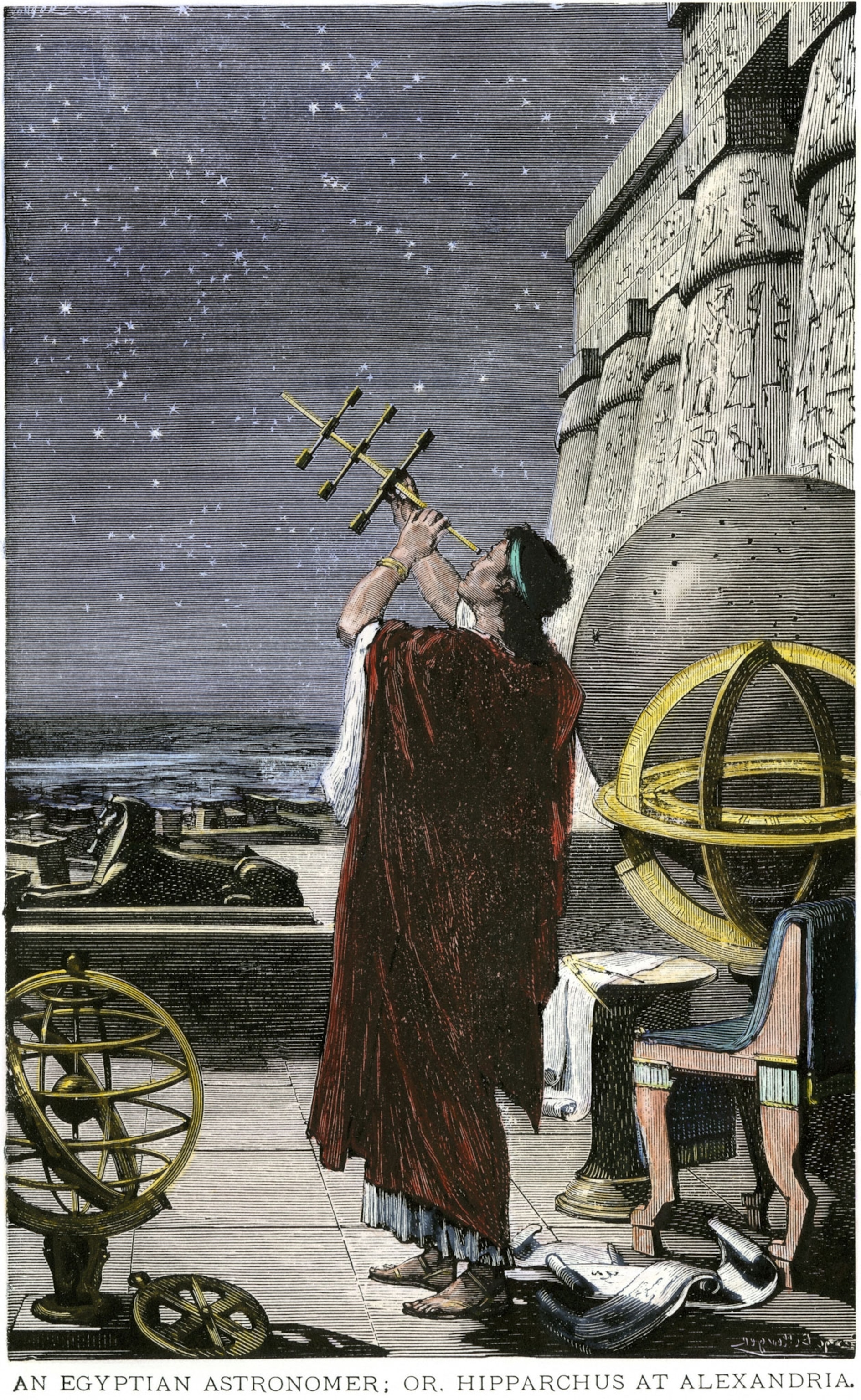 Hipparchus looking at the stars over Alexandria