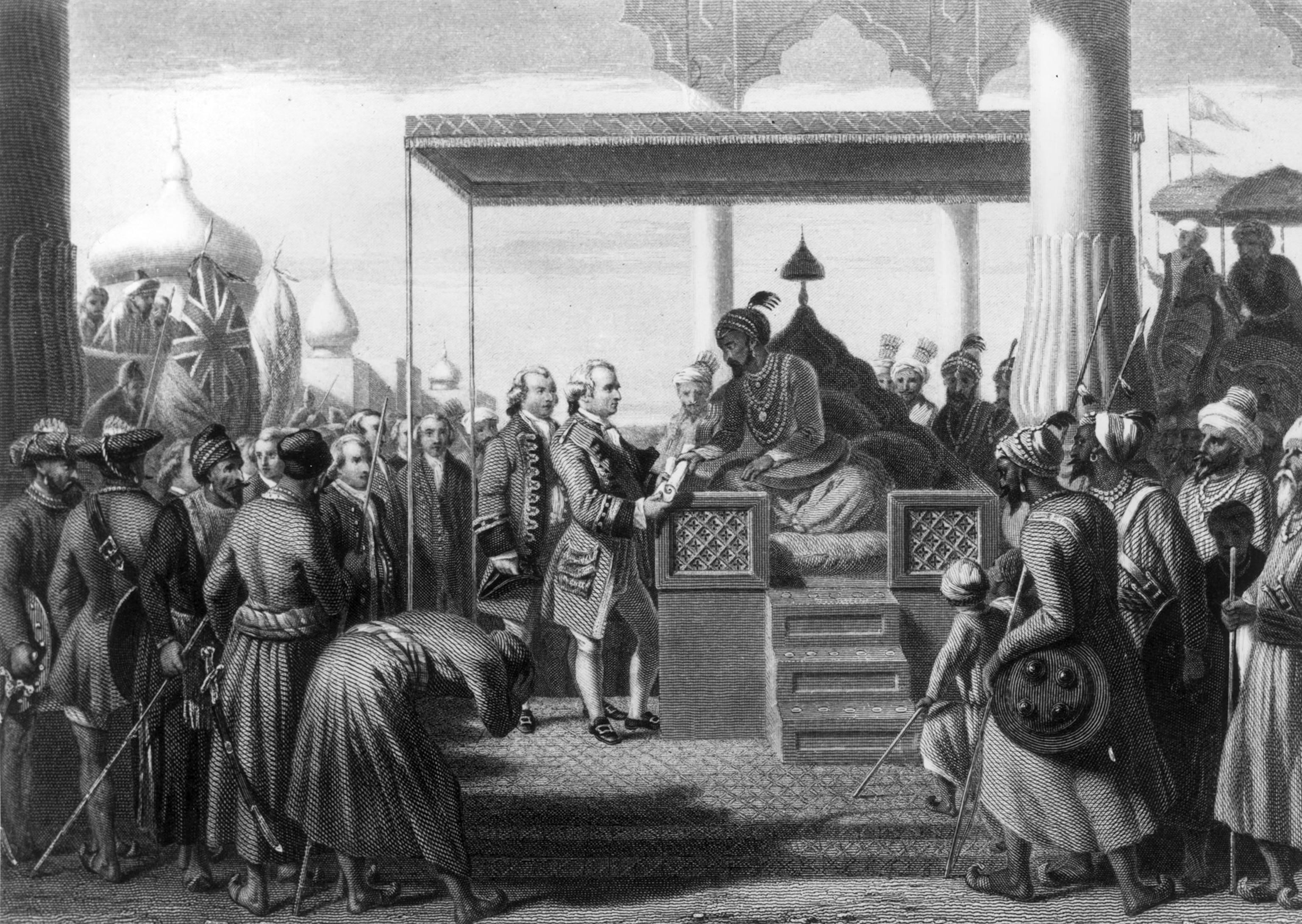 A drawing of the British East India Trading Company power over Bengal India