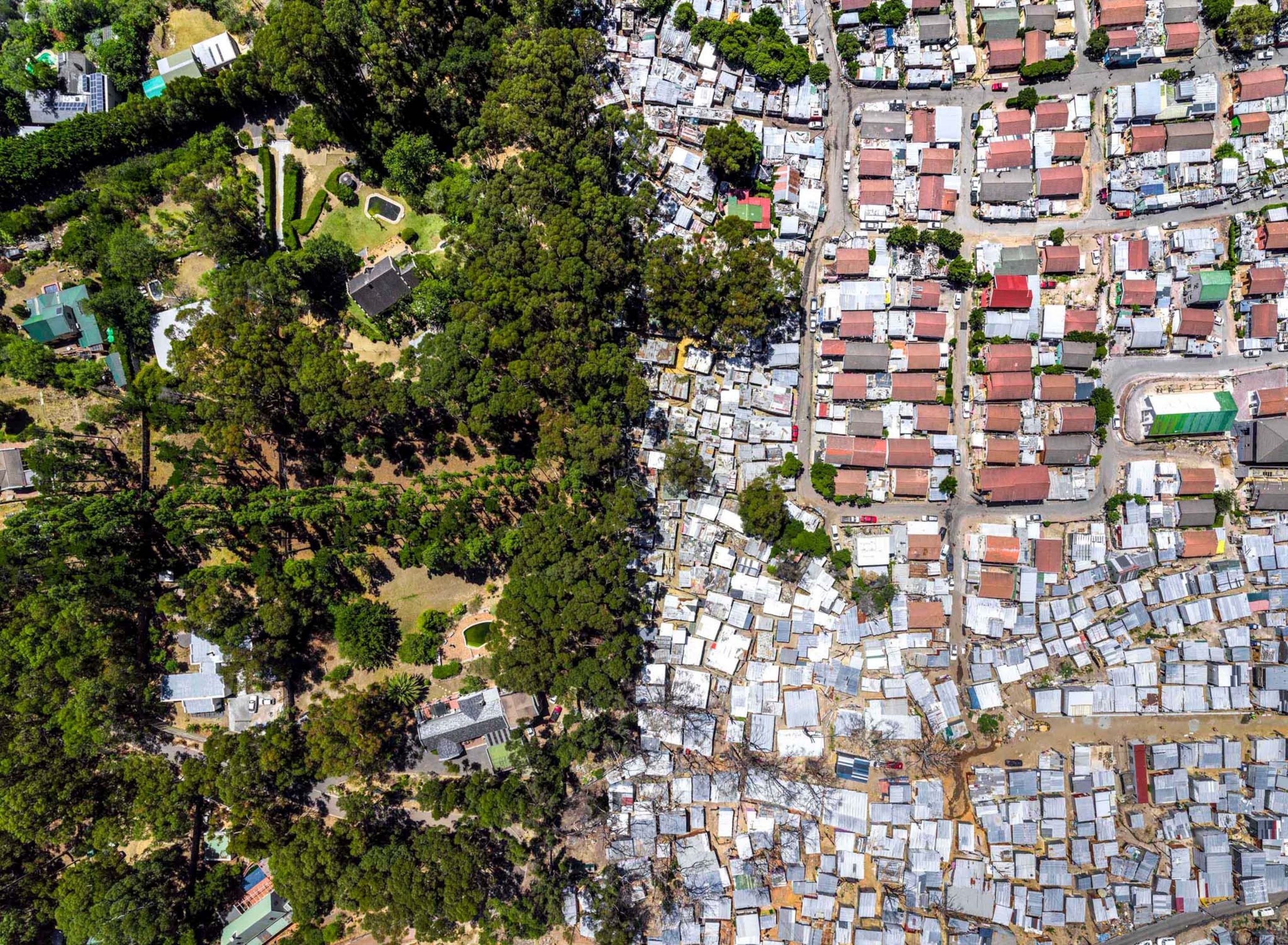 a neighborhood in Capetown from above