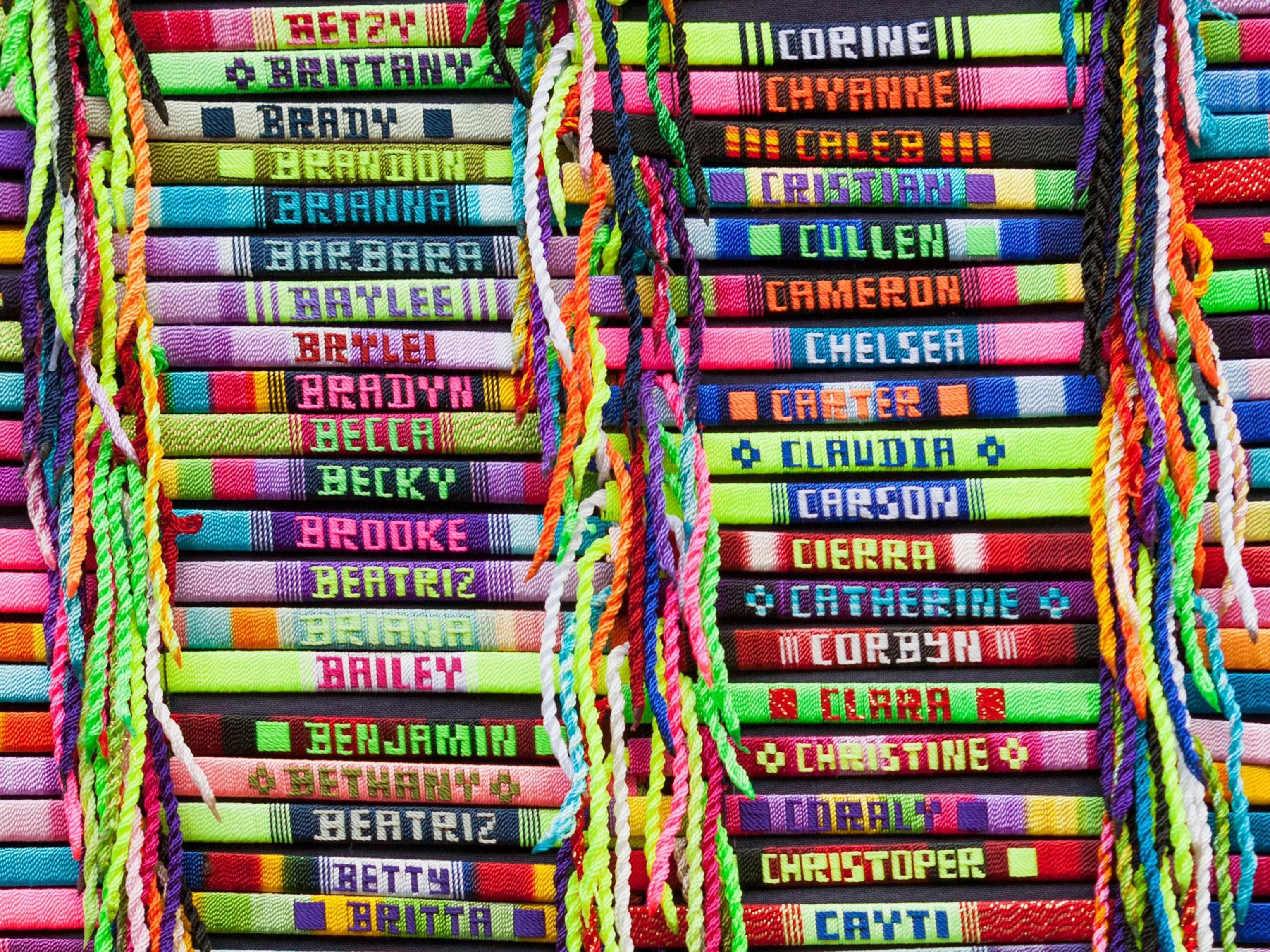 Name bracelets in a market in Playa del Carmen, Mexico.