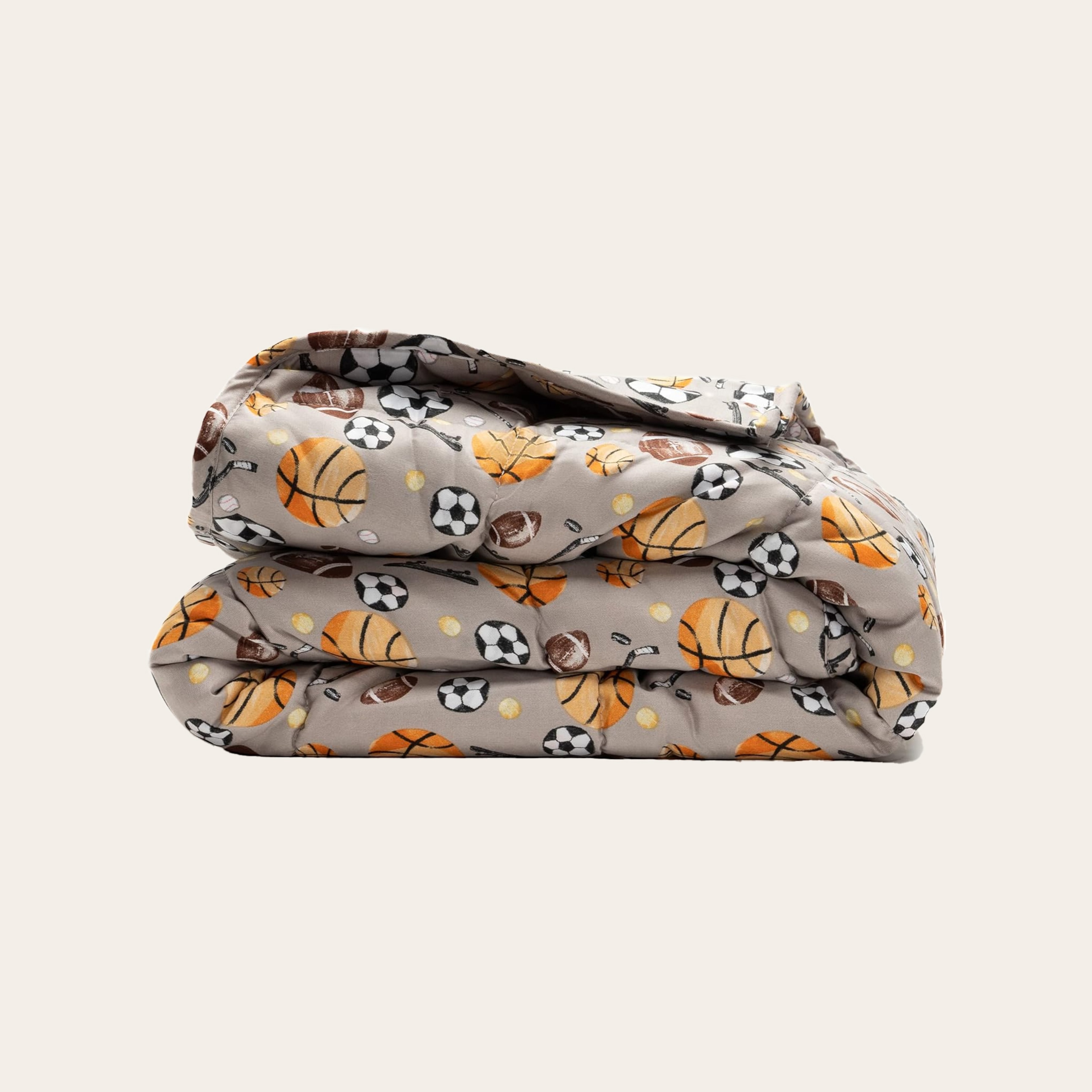 A Luna weighted blanket with a sports pattern