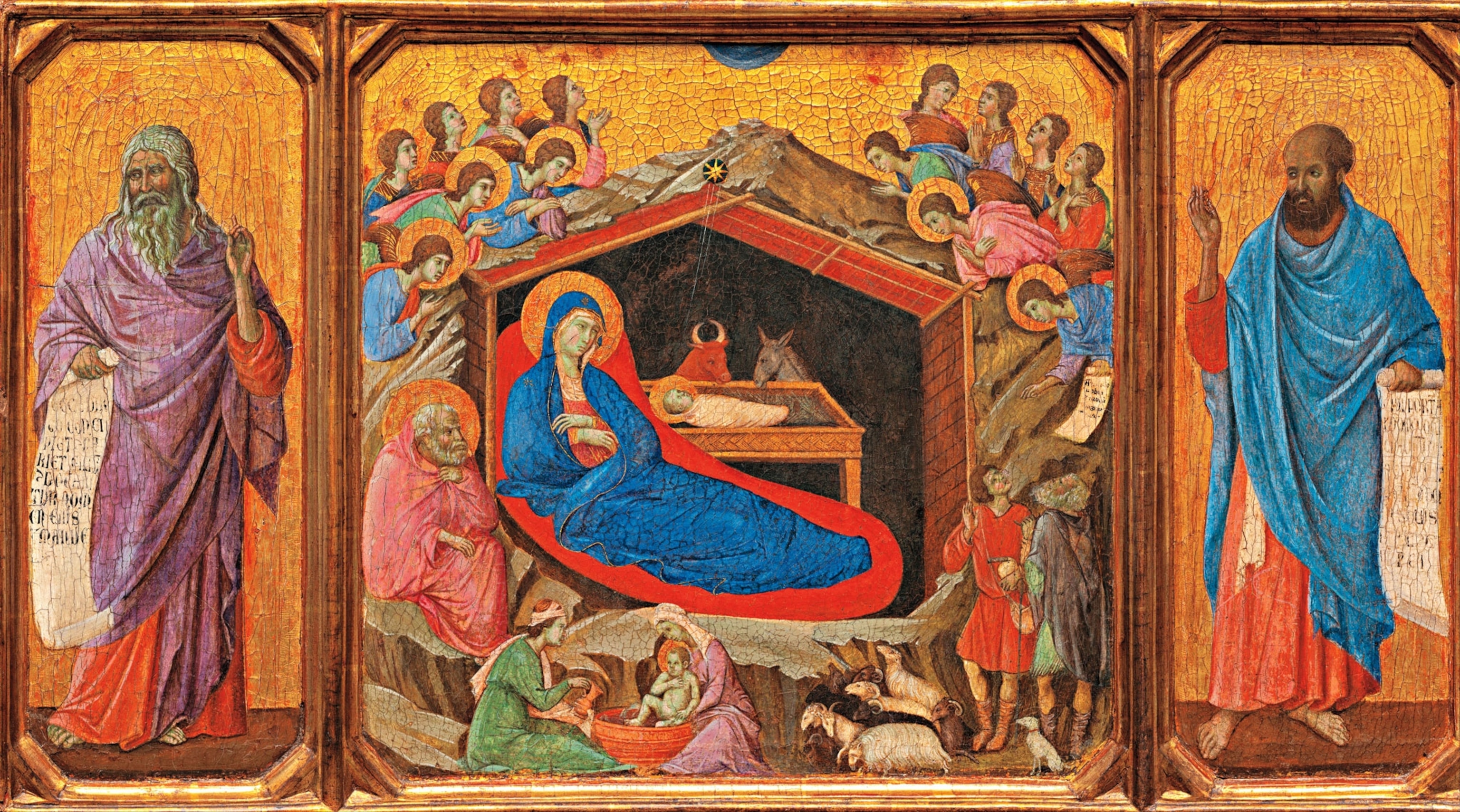 Painting of tripych of Nativity Scene