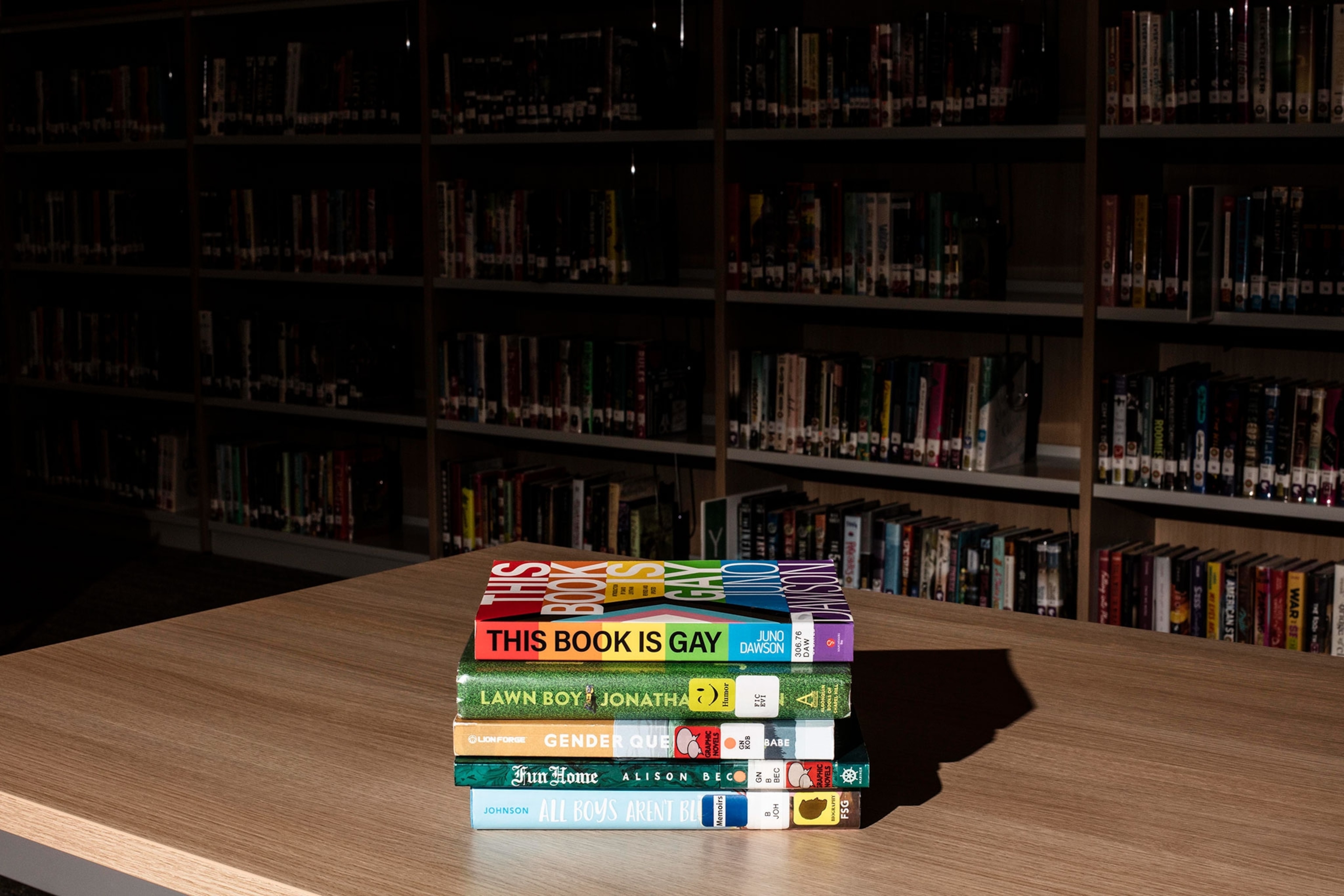 some of the most banned and challenged books in America in 2021 seen in a library