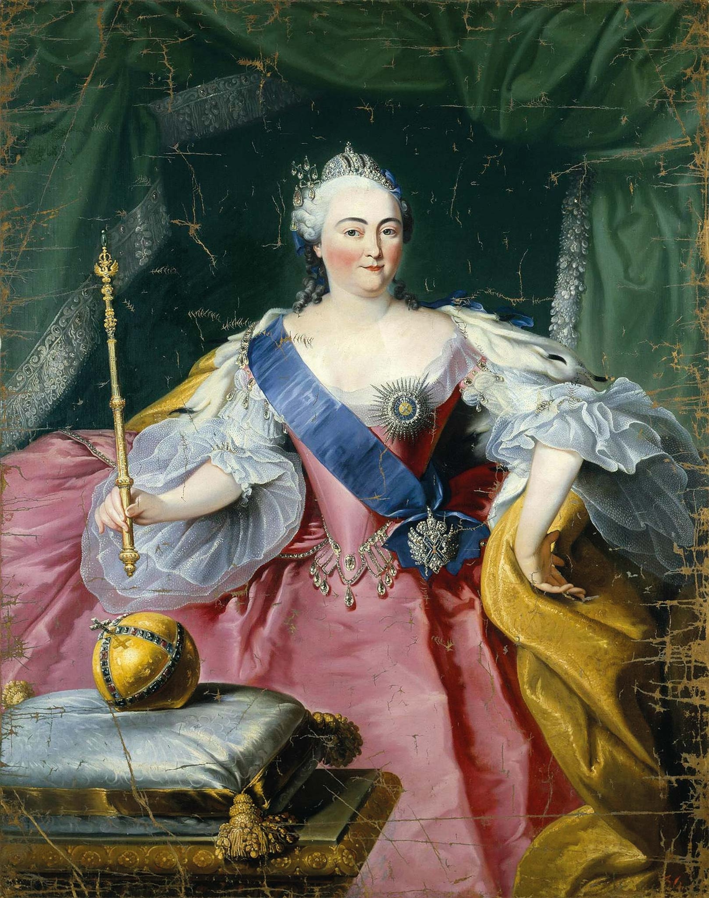 Empress Elizabeth is shown in a 1754 oil portrait painting by Georg Caspar von Prenner.