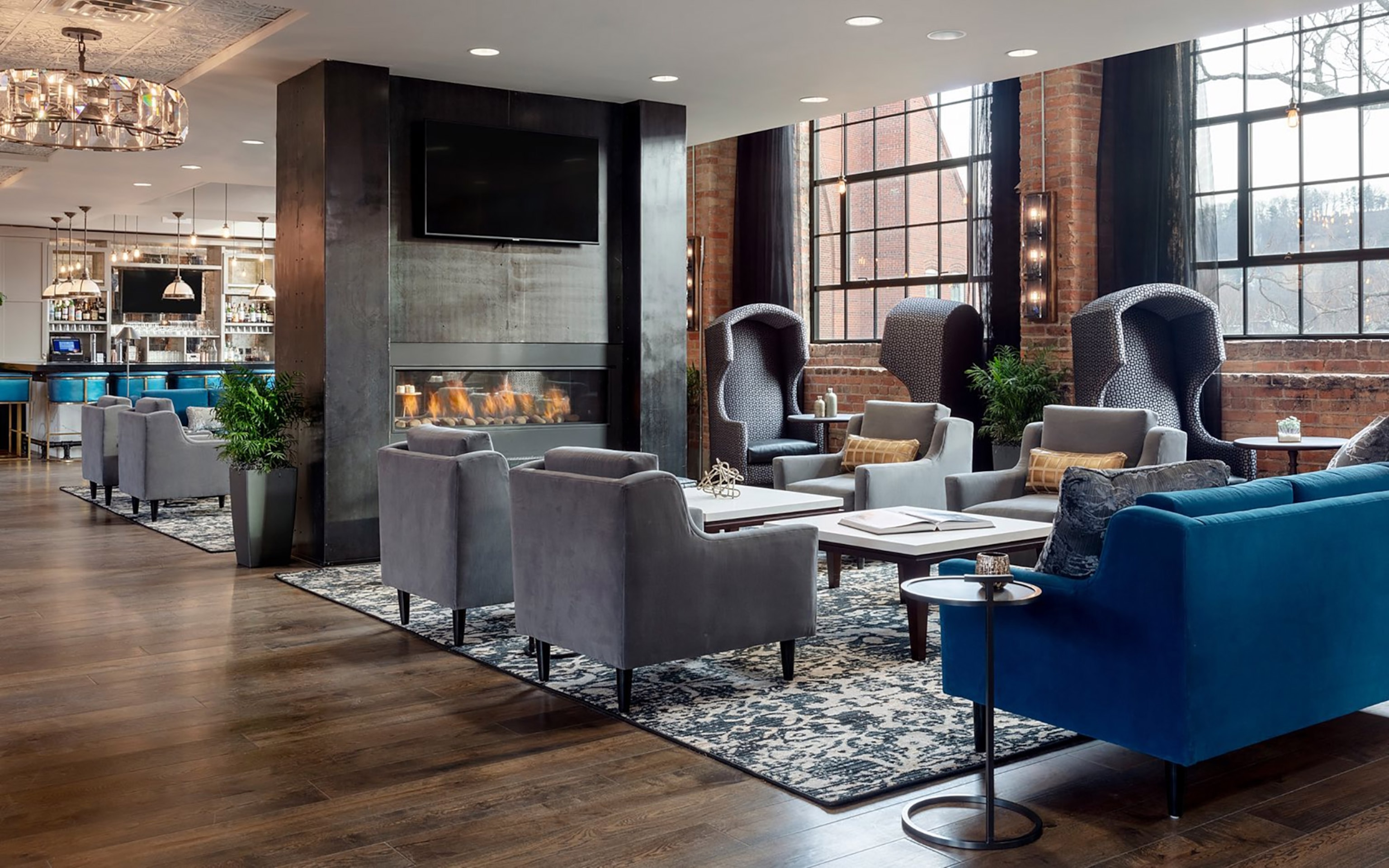 the workshop lounge in The Foundry Hotel in Asheville, North Carolina