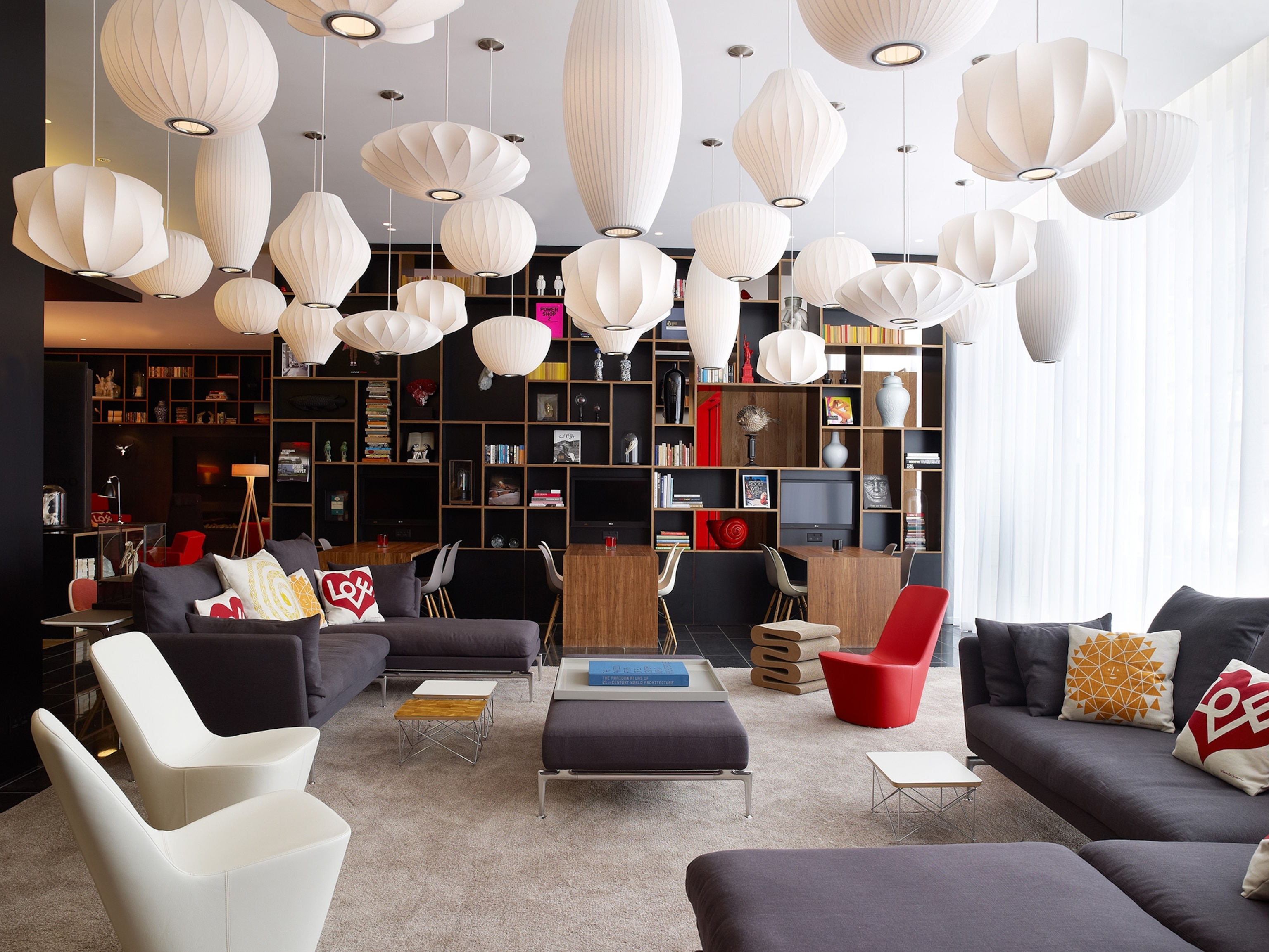 Hotel lobby at the citizenM London Bankside.
