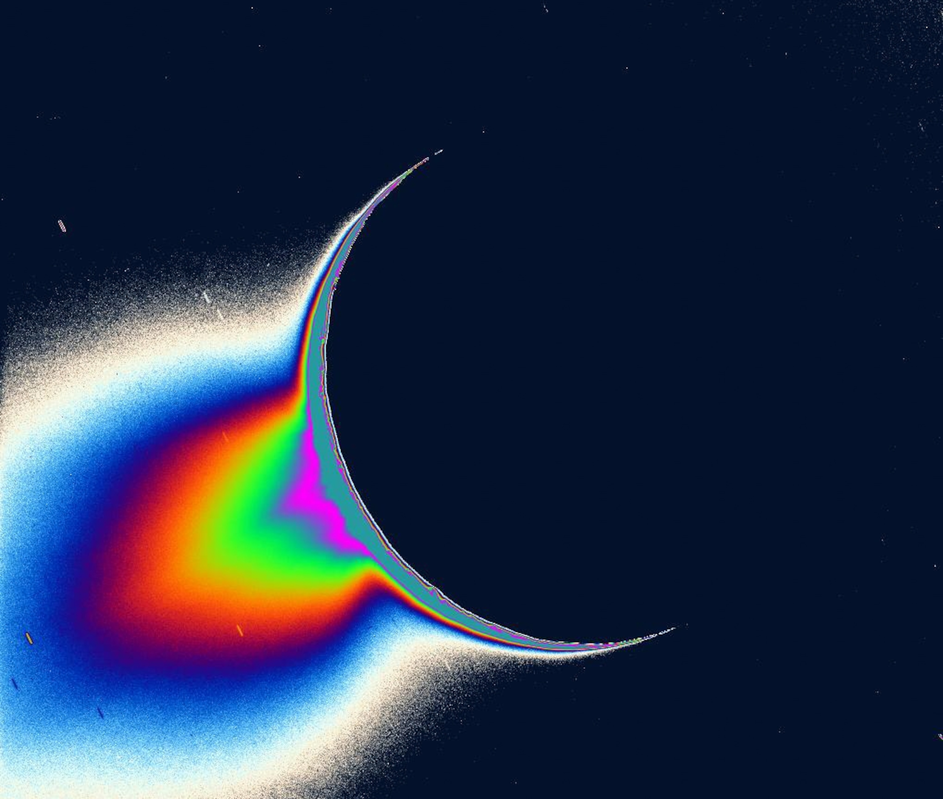 An enhanced and colorized image to better illustrate the enormous scale of the plumes emitting from polar region of Enceladus.