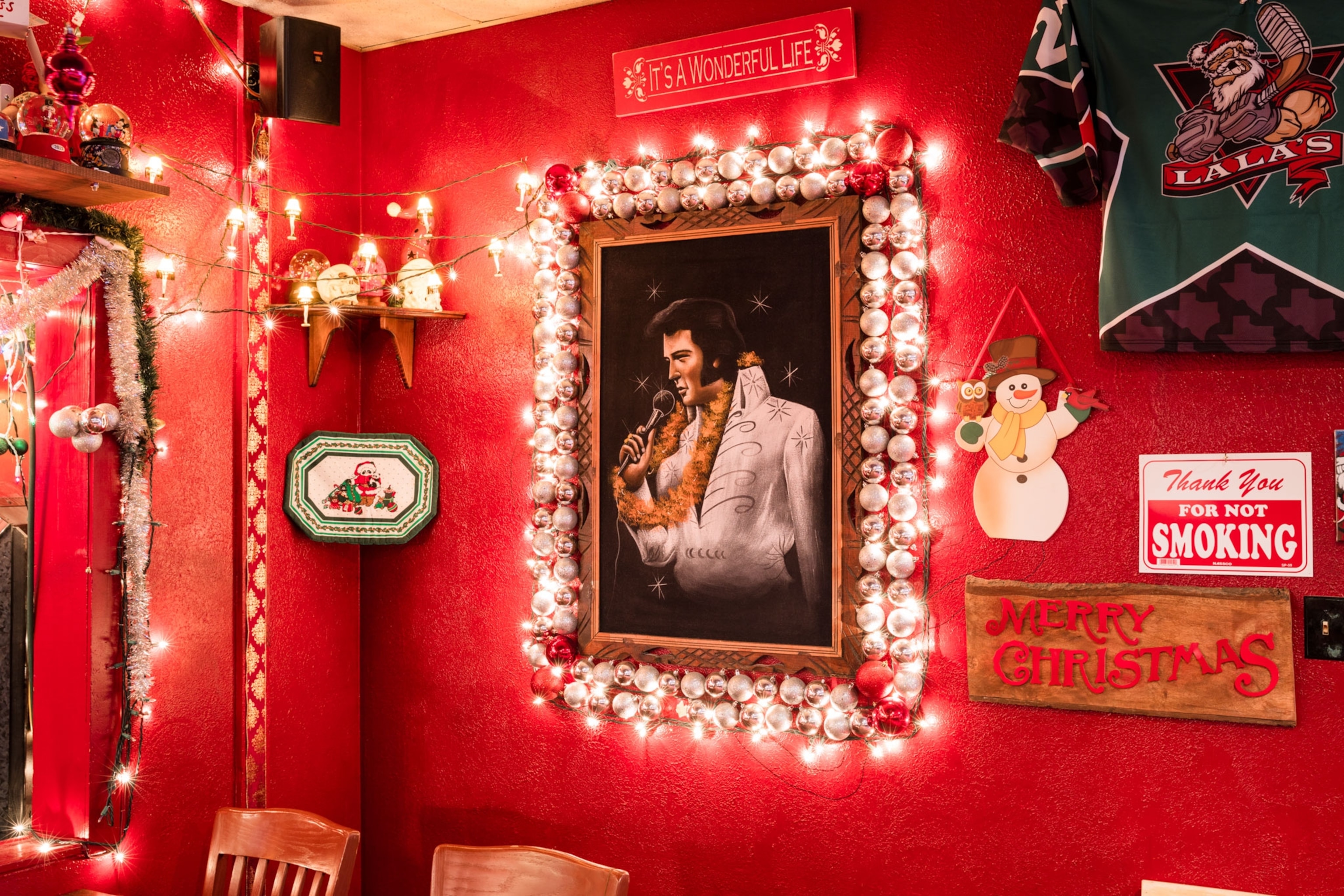 Christmas decorations in a bar in Texas