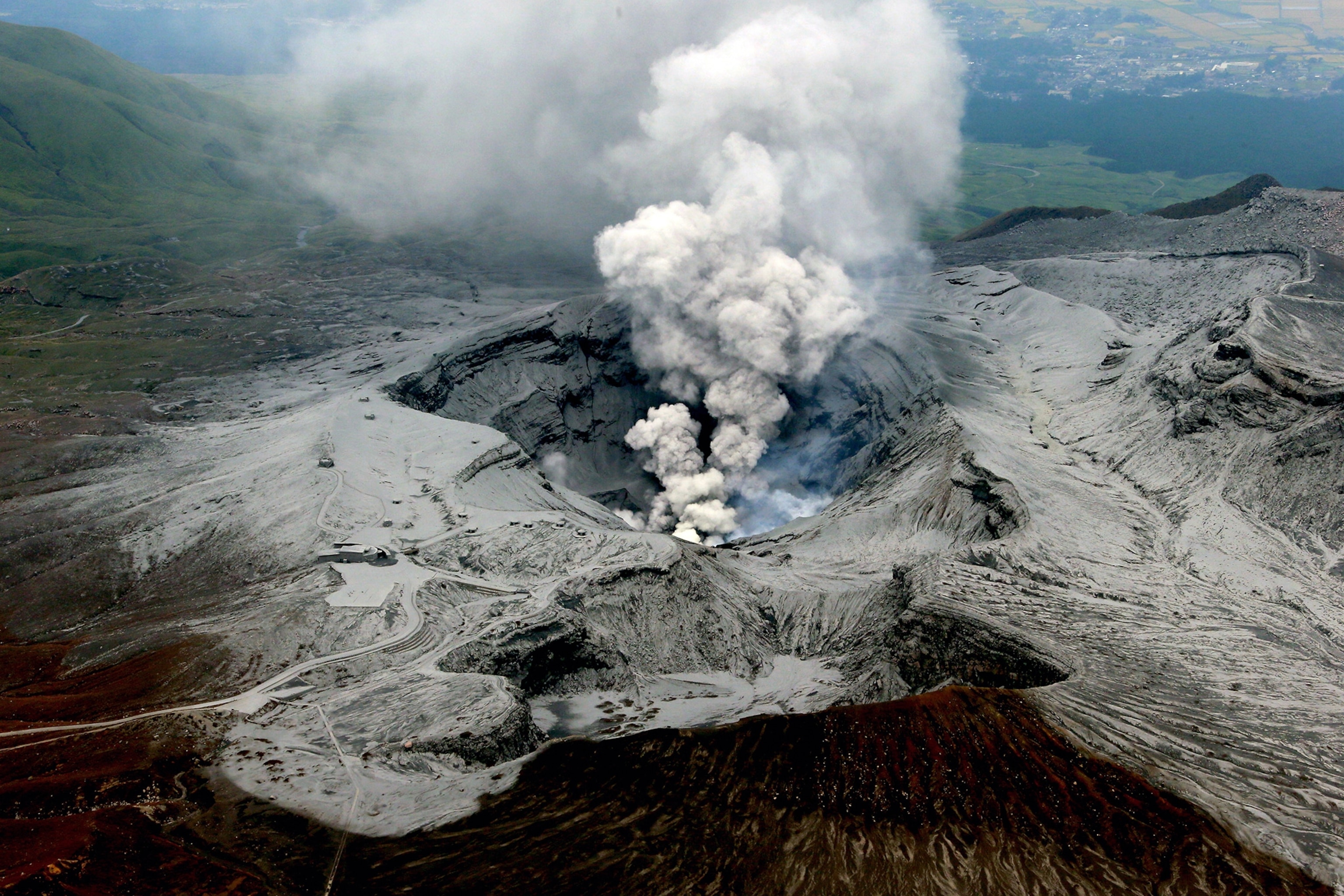 an aerial image of Mount Aso.