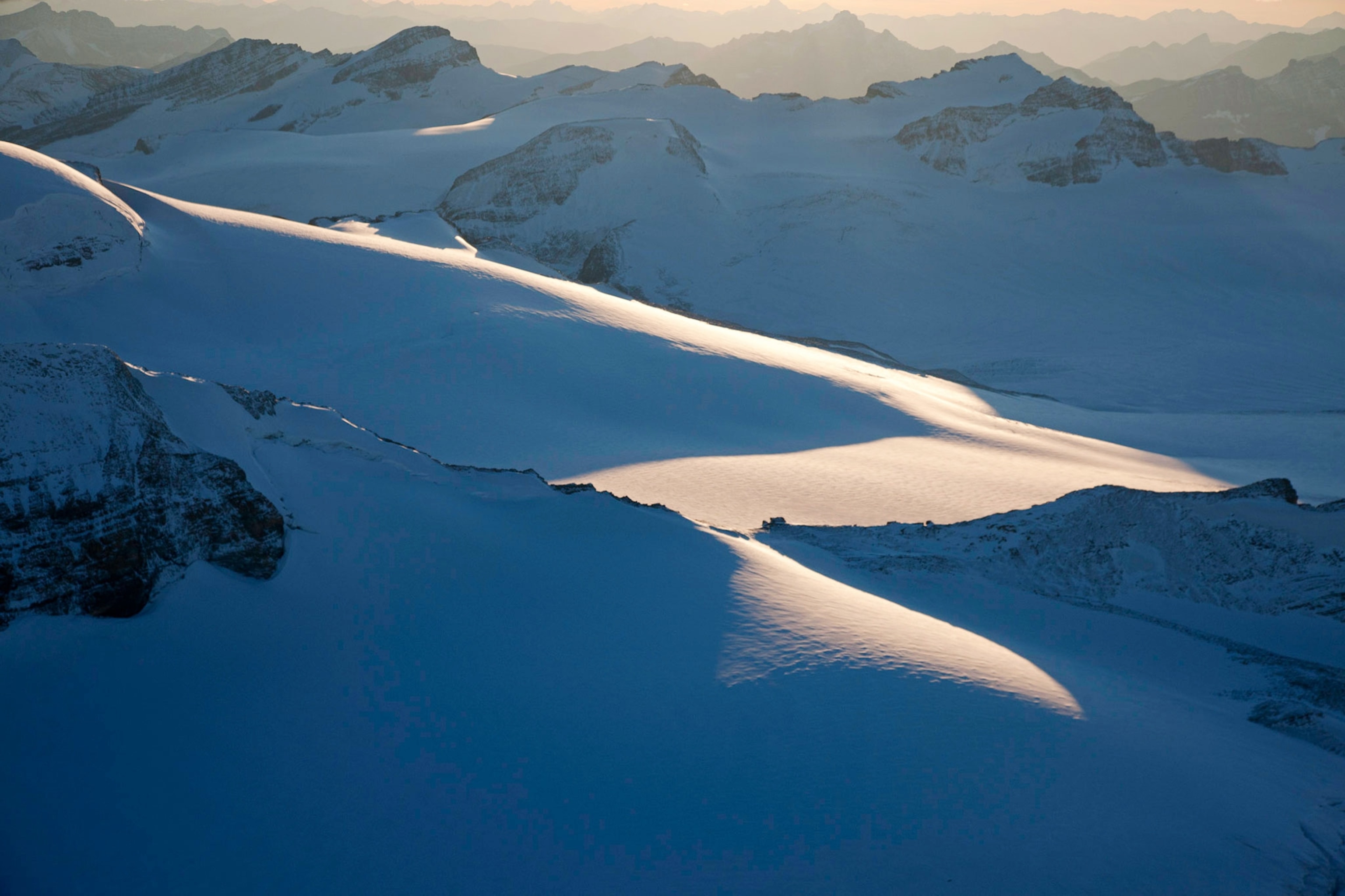 the Wapta Icefield kissed by sunlight in Yoho National Park