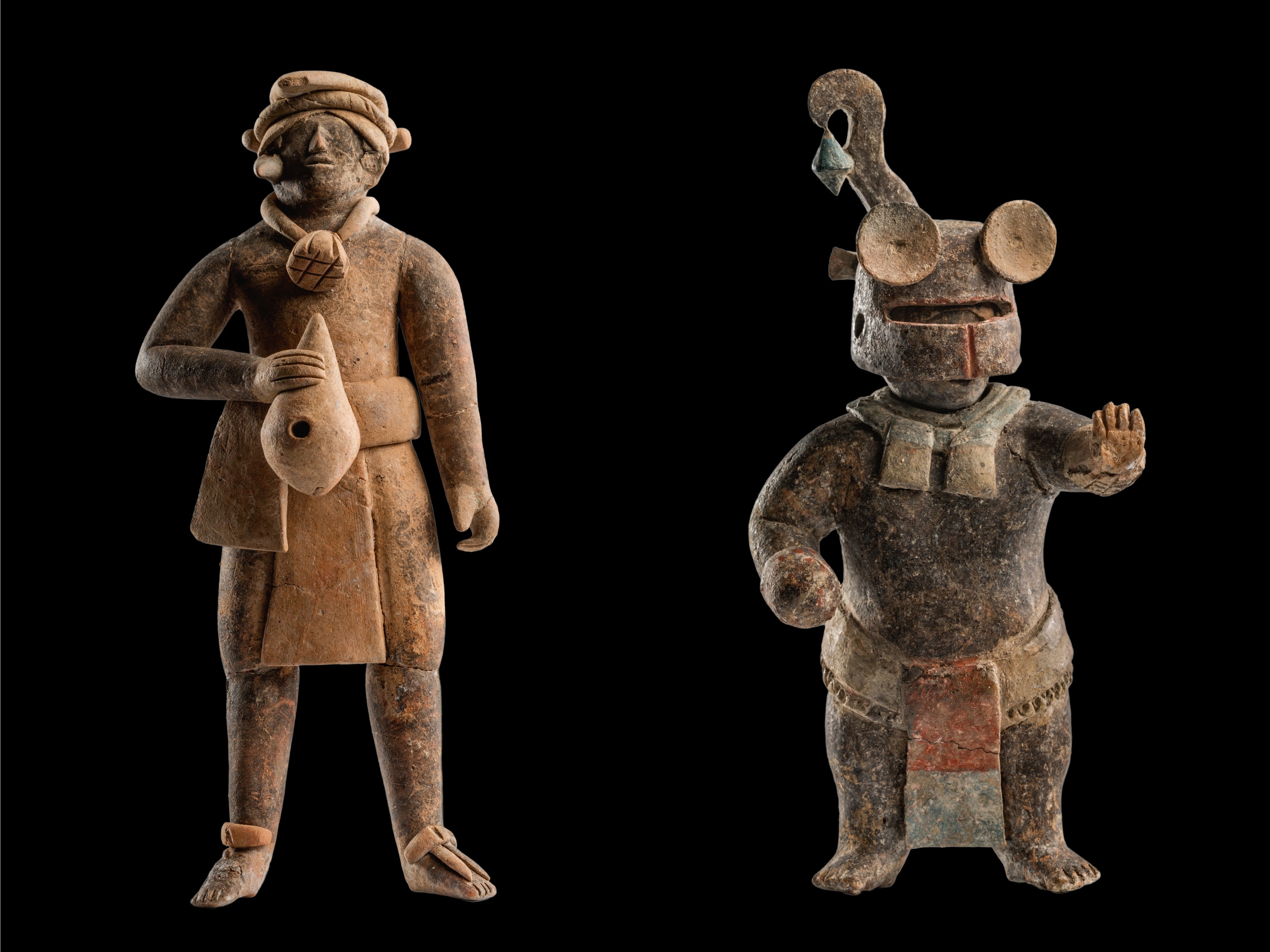 a painted ceramic figurines from the tomb of King Jaguar Throne, a Snake ally, in Waka