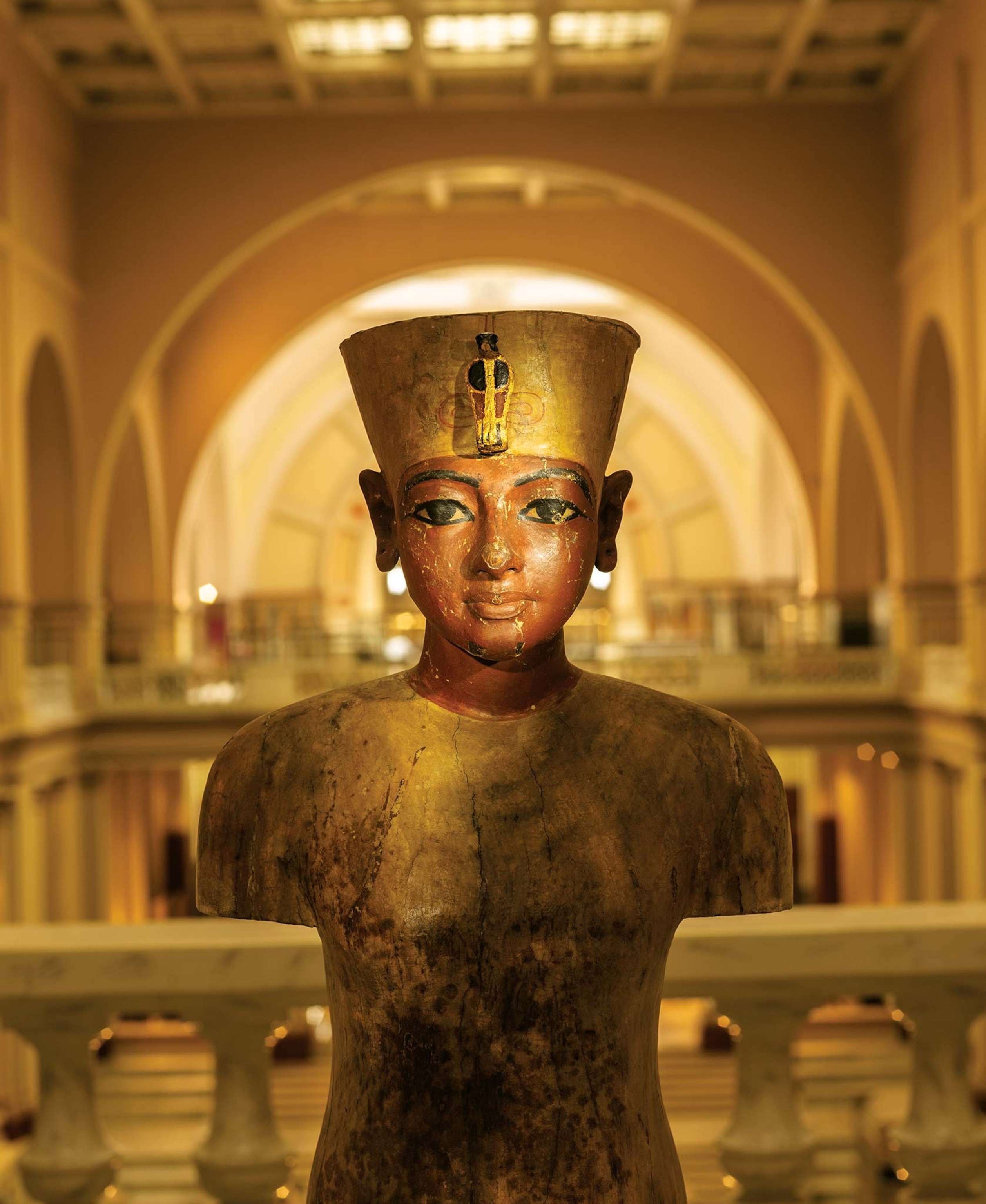 A model from King Tutankhamun's tomb greets visitors at the Egyptian Museum.