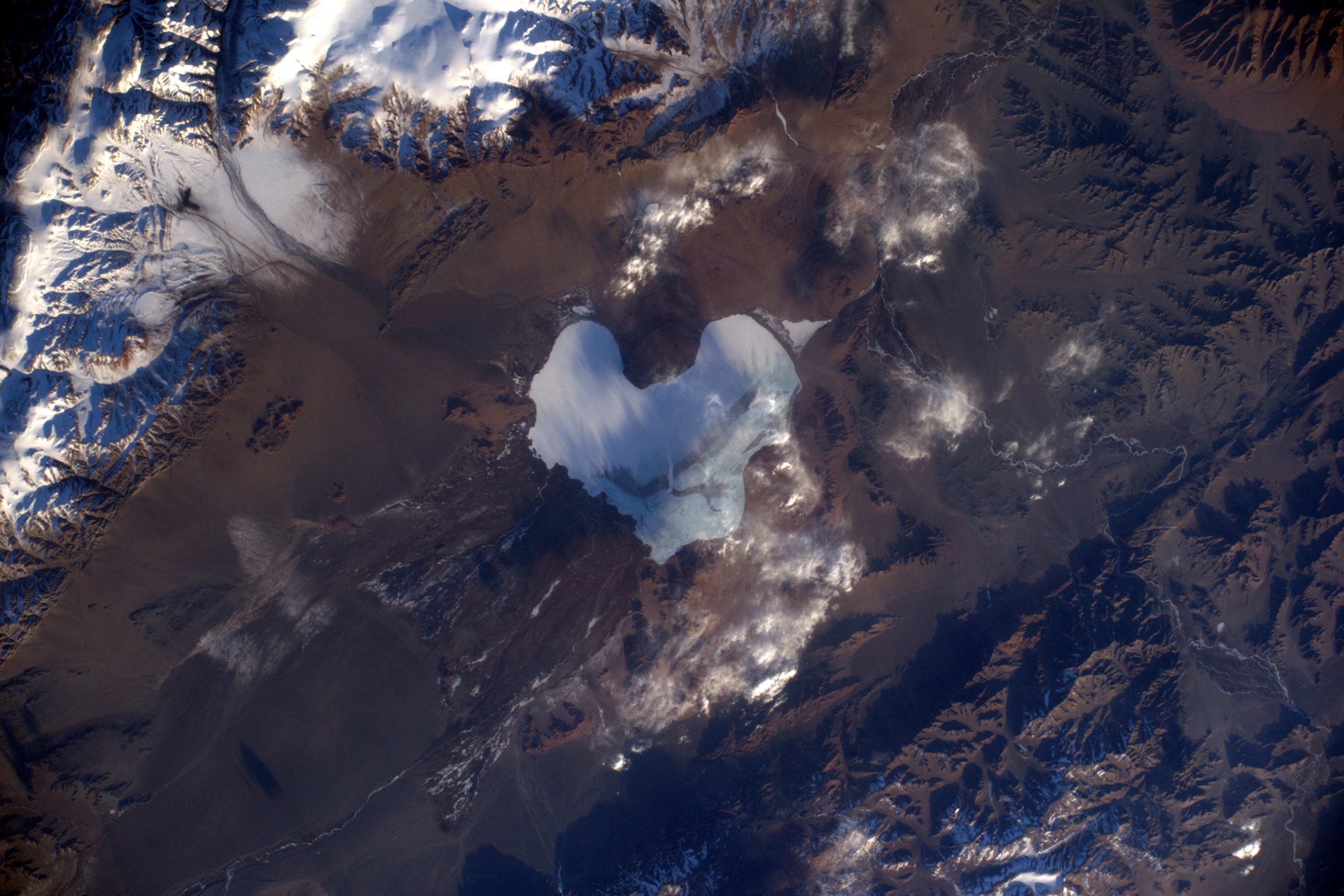 a heart-shaped lake in Mongolia.