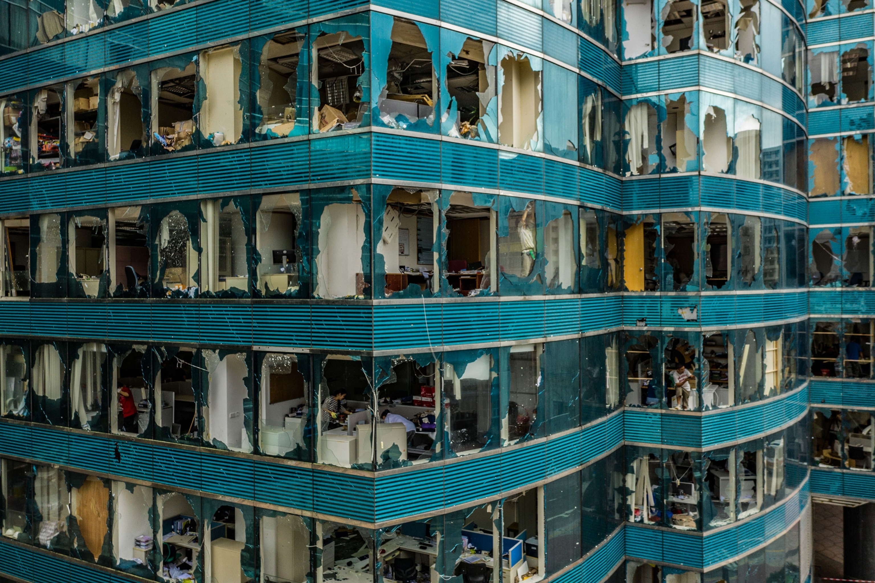 the aftermath of the super typhoon in Hong Kong.