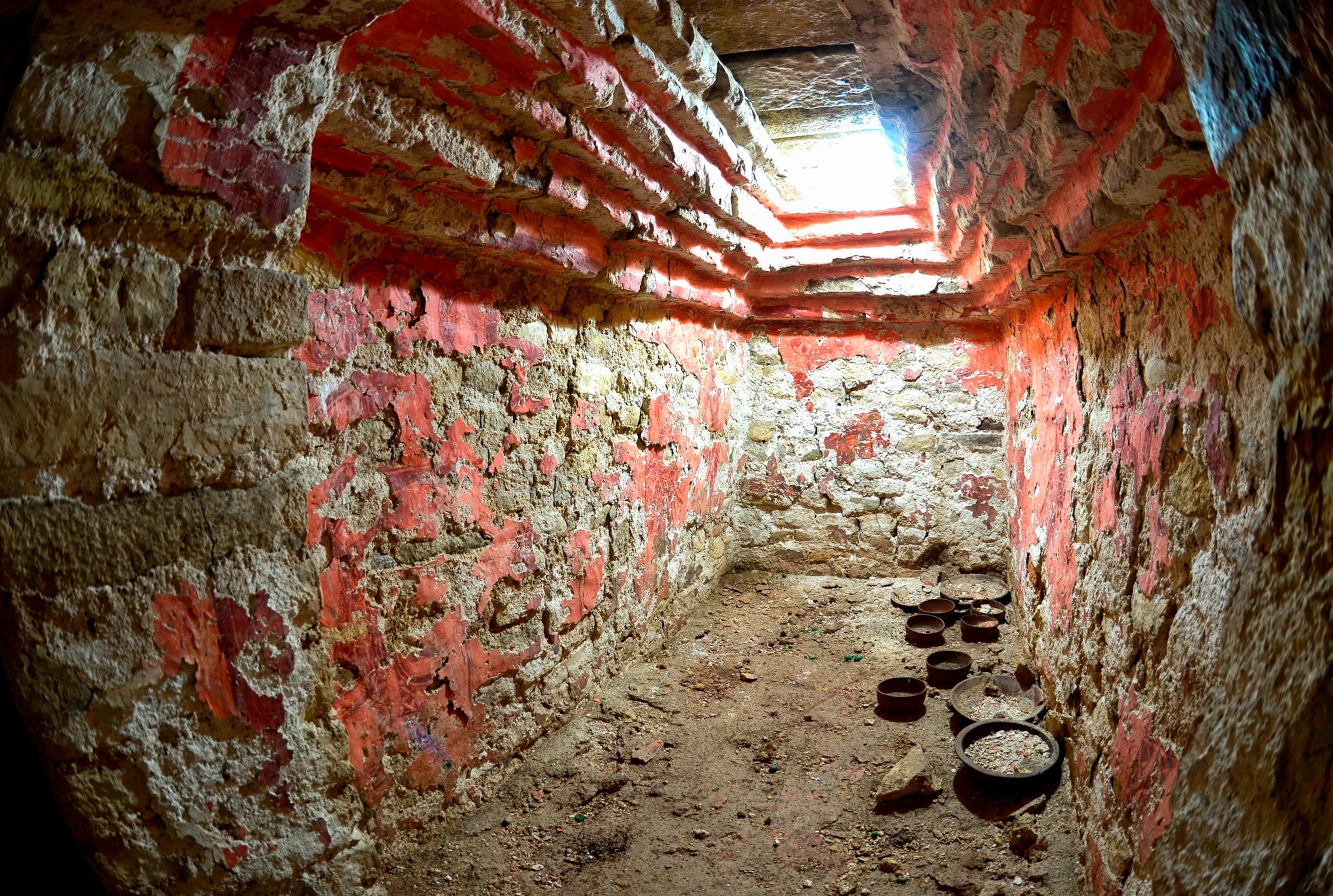 Maya tomb picture - wall murals lining entrance