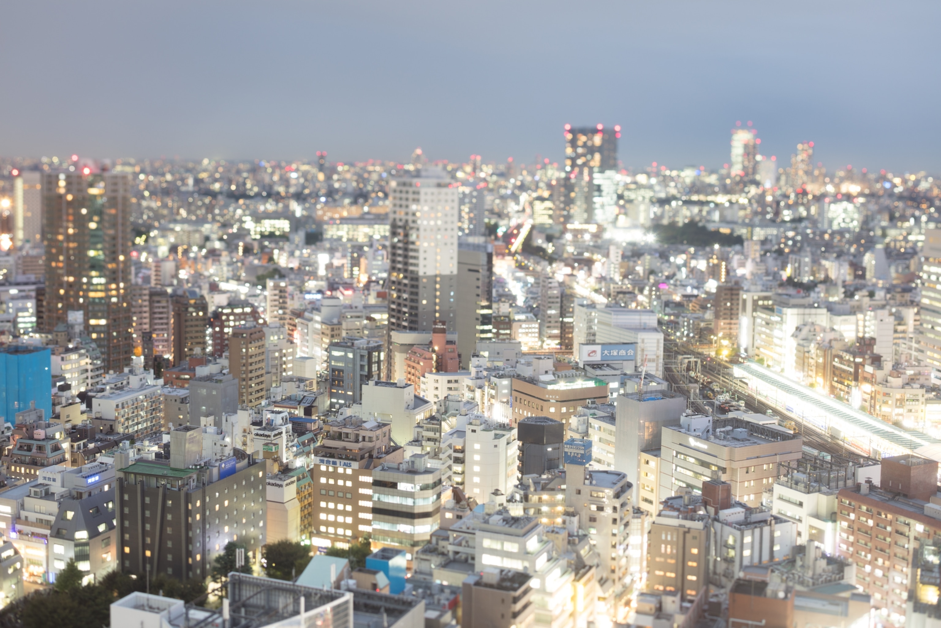 a long exposure of Tokyo buildings with bright lights