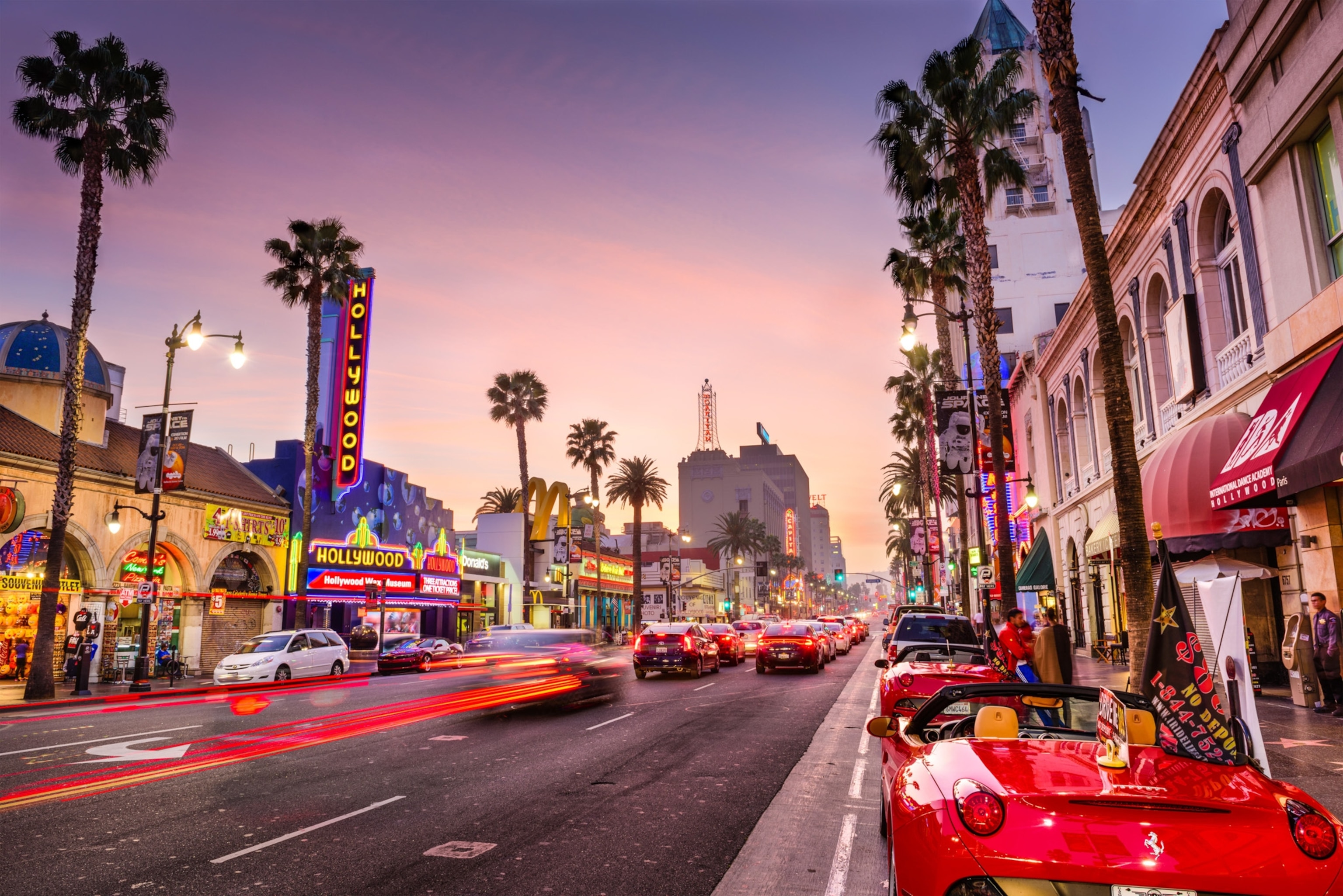 cars and traffic on Hollywood Boulevard, Los Angeles, California