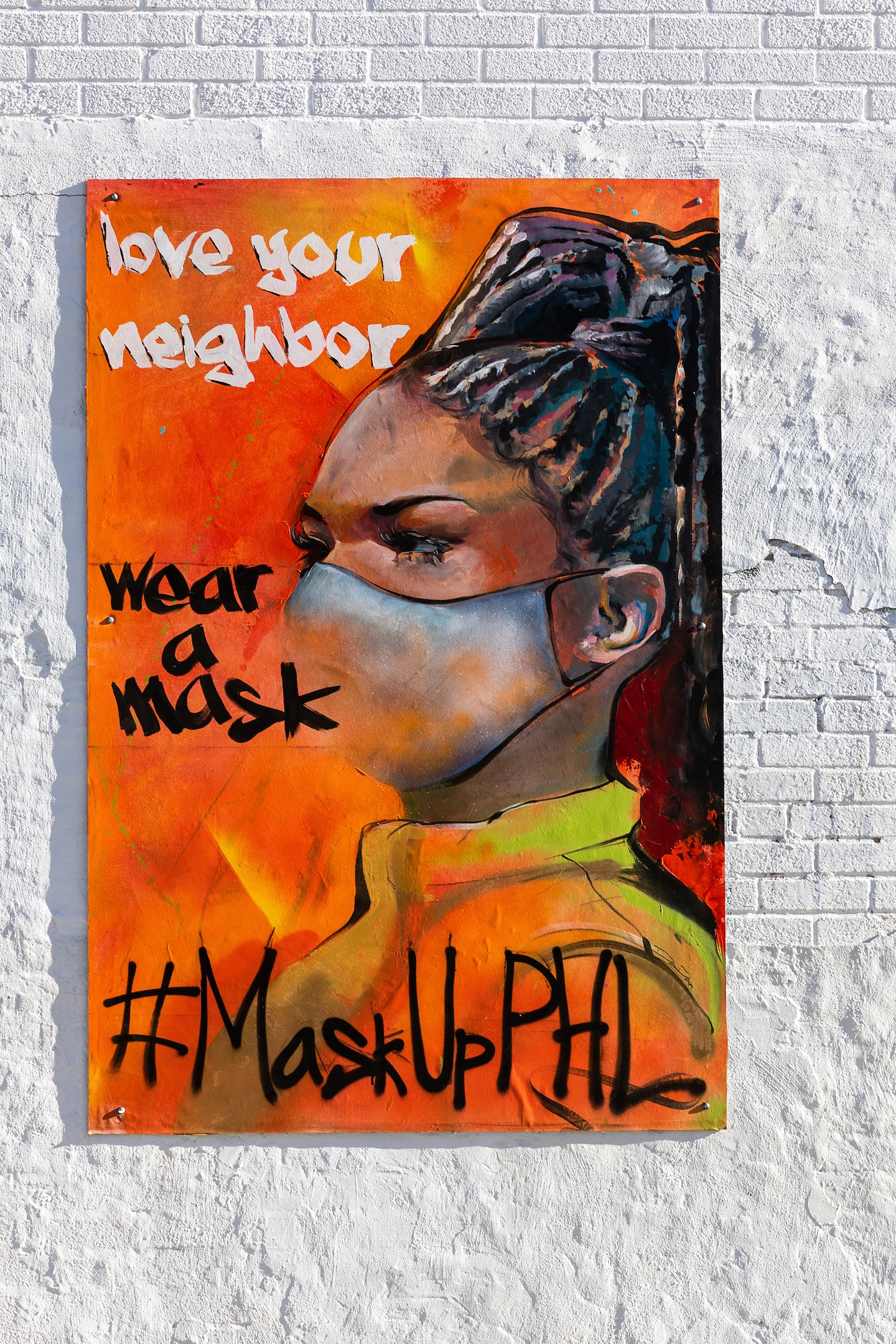 #MaskUp Philly orange mural