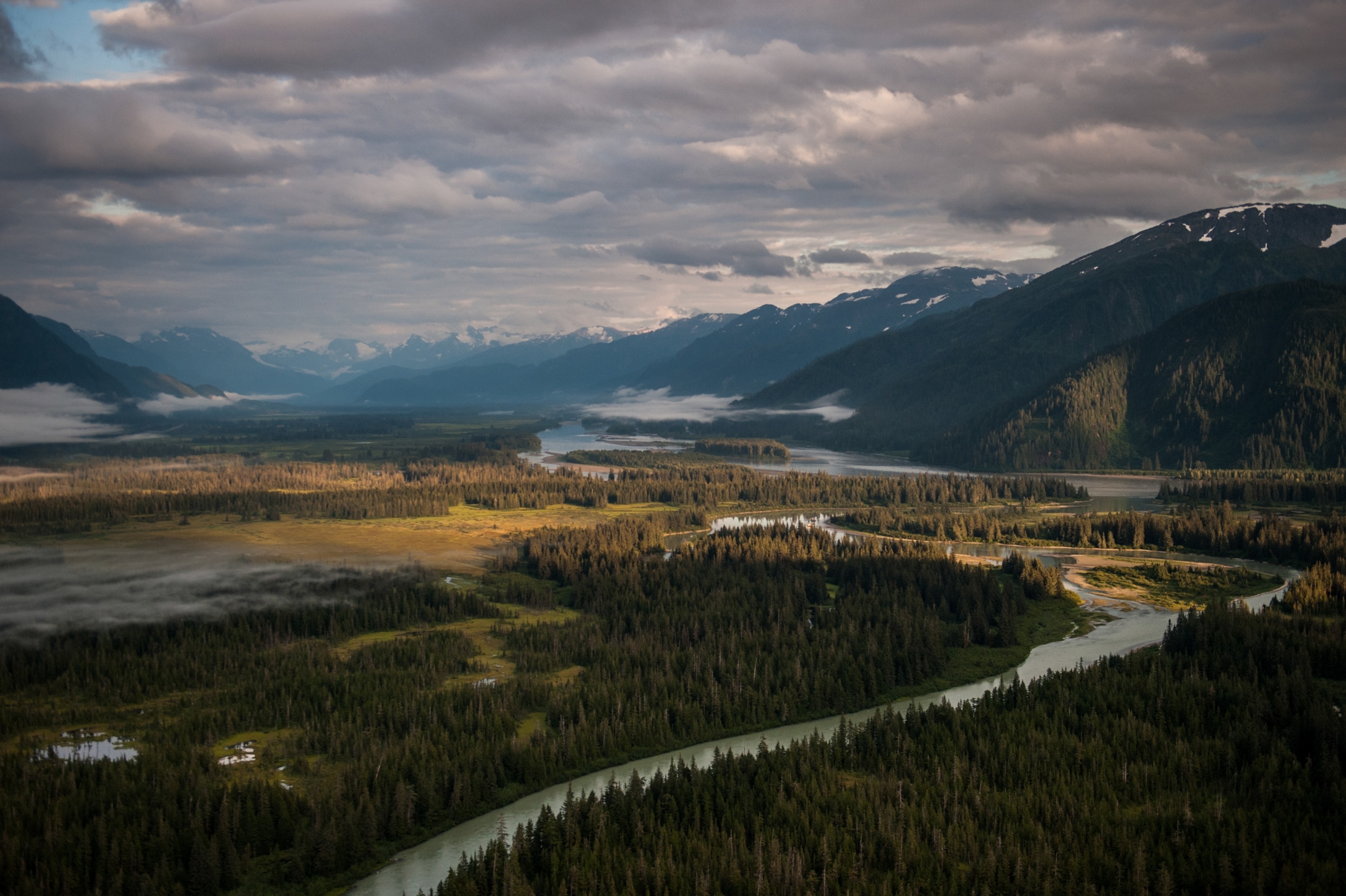 Aerial views of the Stikine River and surrounding landscape