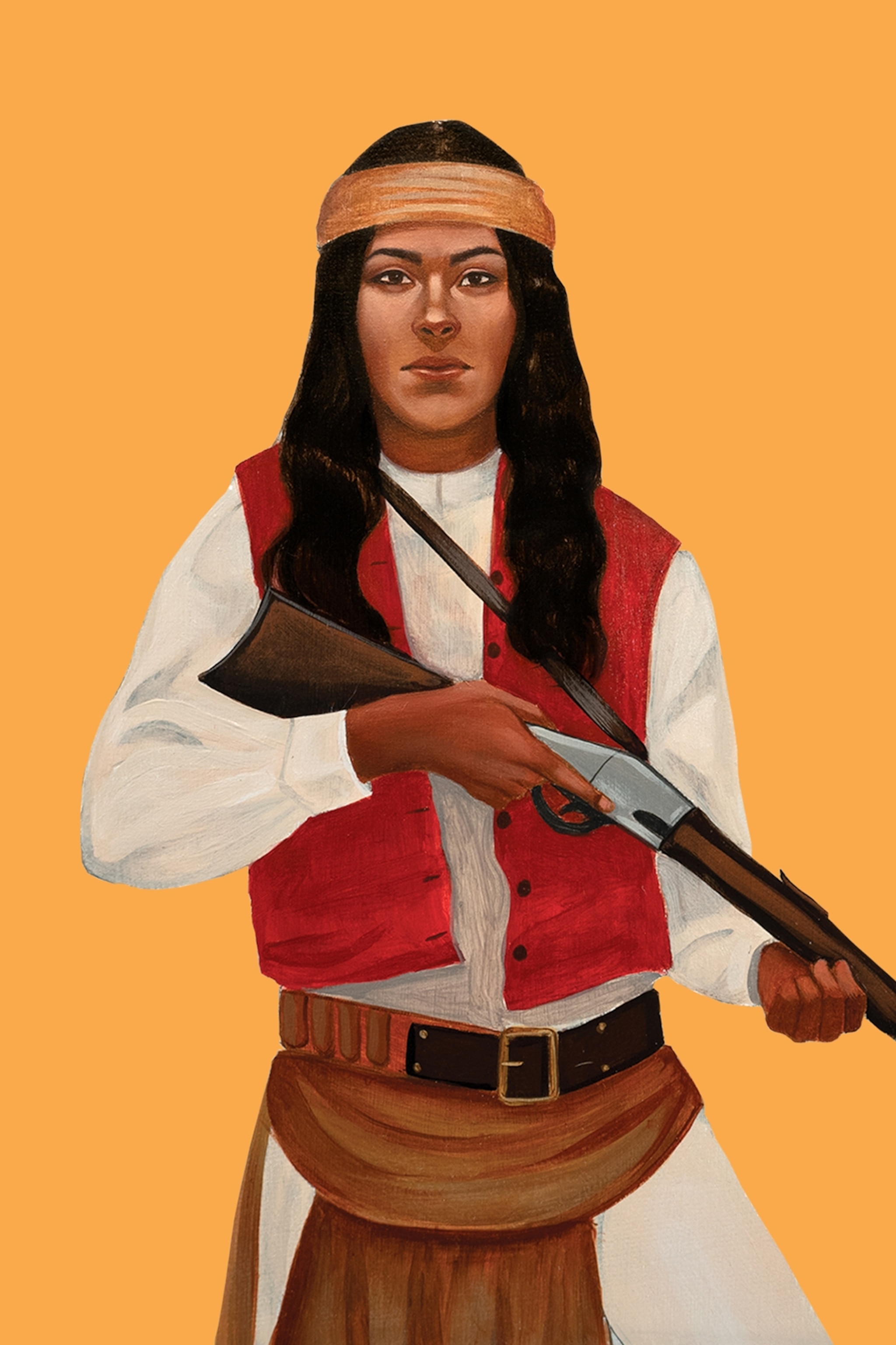 a woman holding her gun across her chest