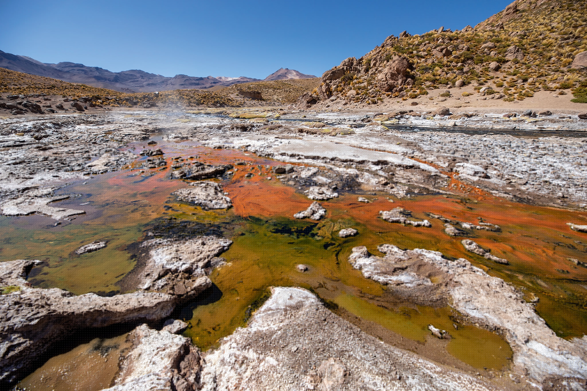 Mineral deposits create a swirling, psychedelic landscape about an hour north from San Pedro de Atacama in Chile.