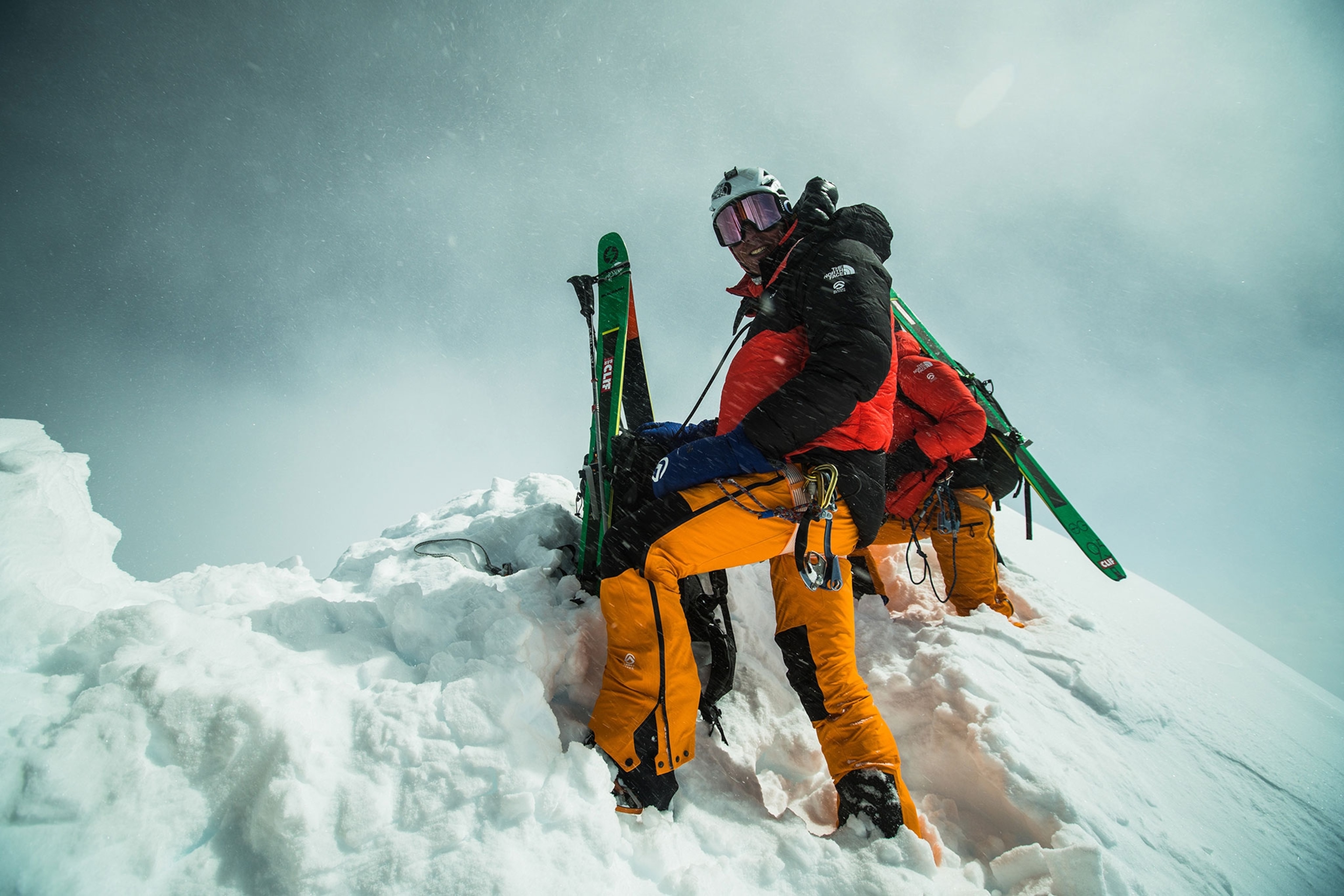 Hilaree Nelson and Jim Morrison climbing skiing down Lhotse in Nepal