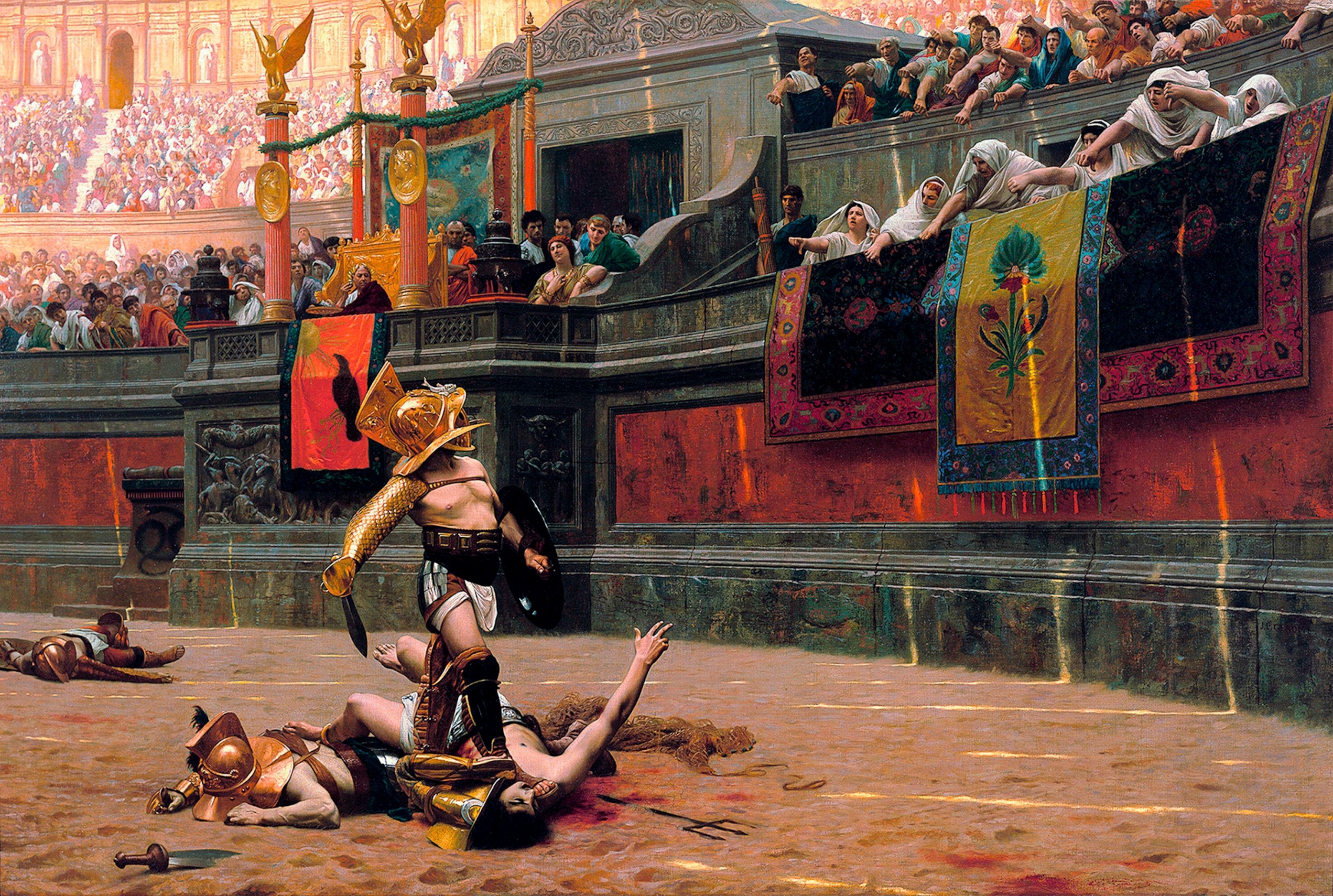 Picture of oil painting depicting spectators deciding the gladiator's fate.