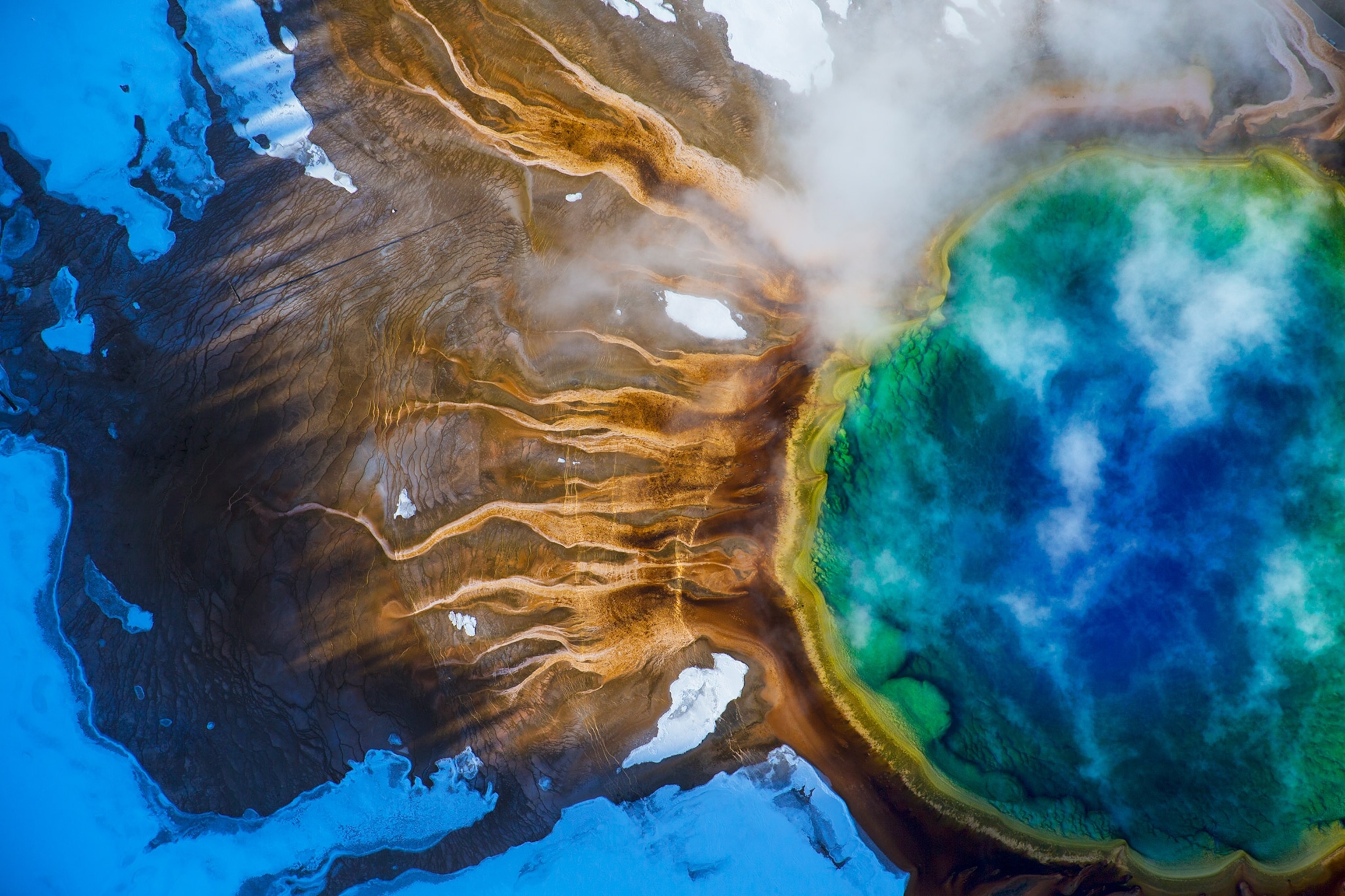 Aerial view of Yellowstone's Grand Prismatic Spring, Wyoming