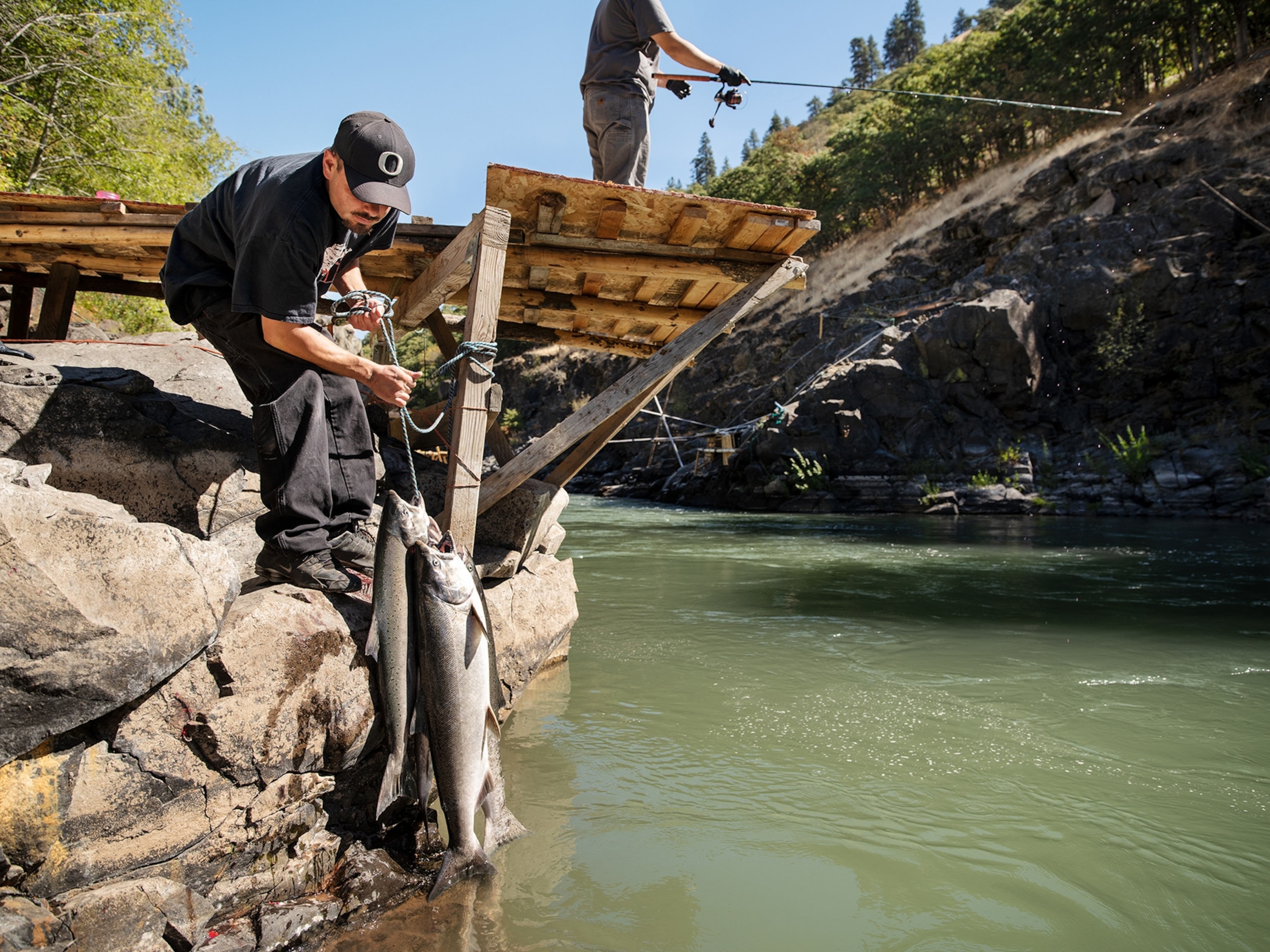 fishermen along the shores of the Klickitat River, Washington