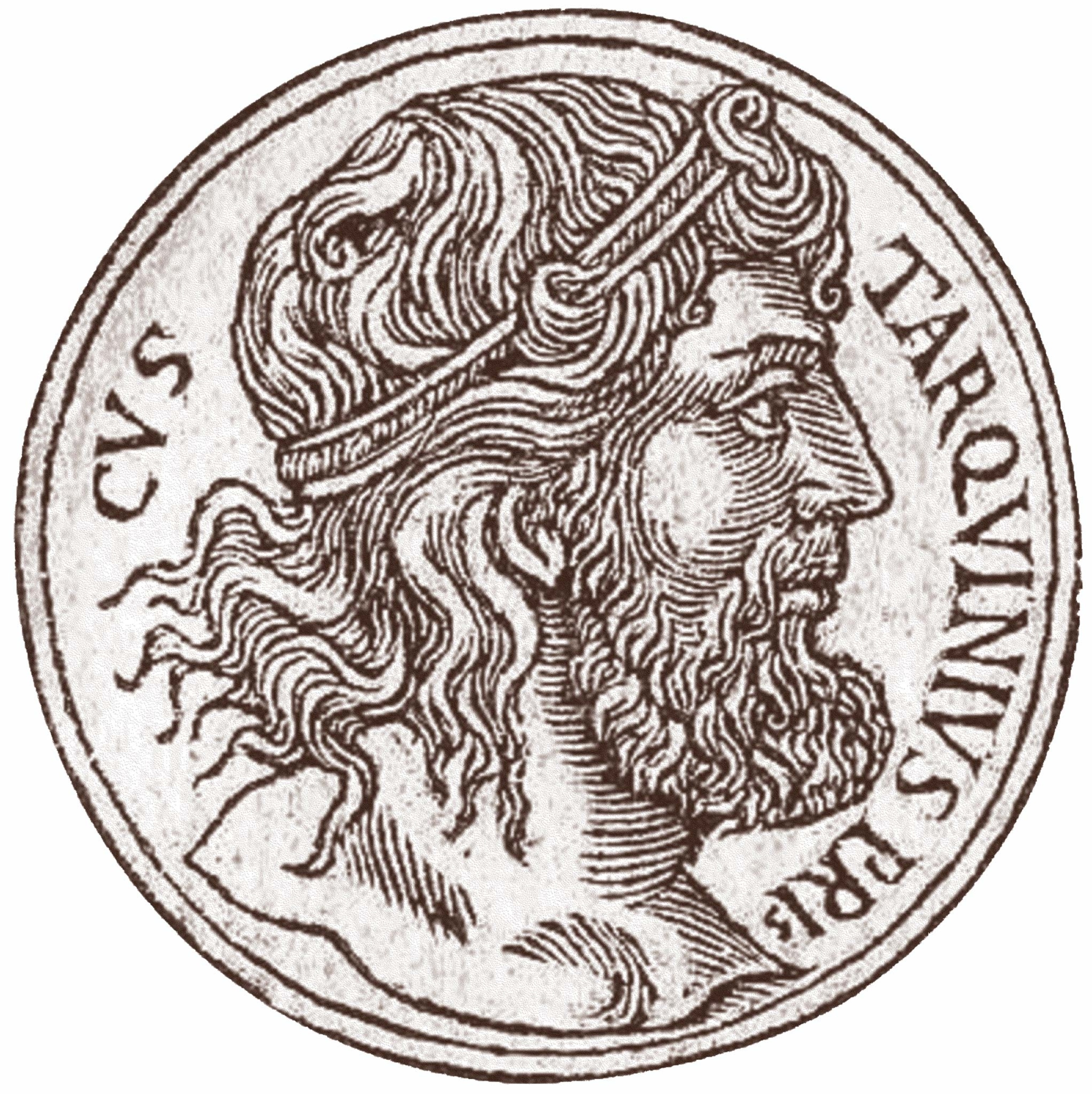 The likeness of the Etruscan king Tarquin the Elder was created by Guillaume Rouillé in the 16th century.