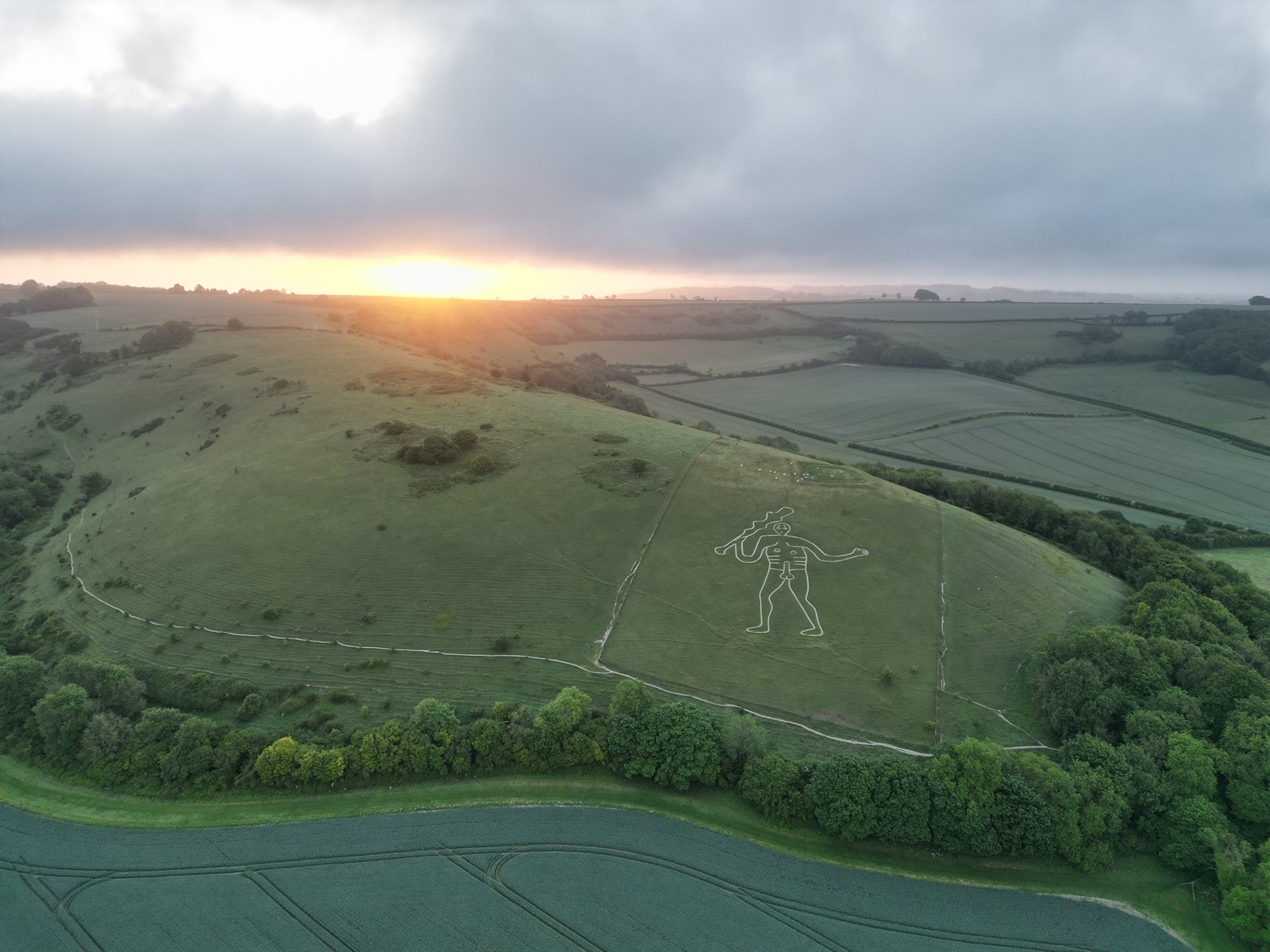 Aerial photo of the Cerne Abbas Giant in Dorset, England.