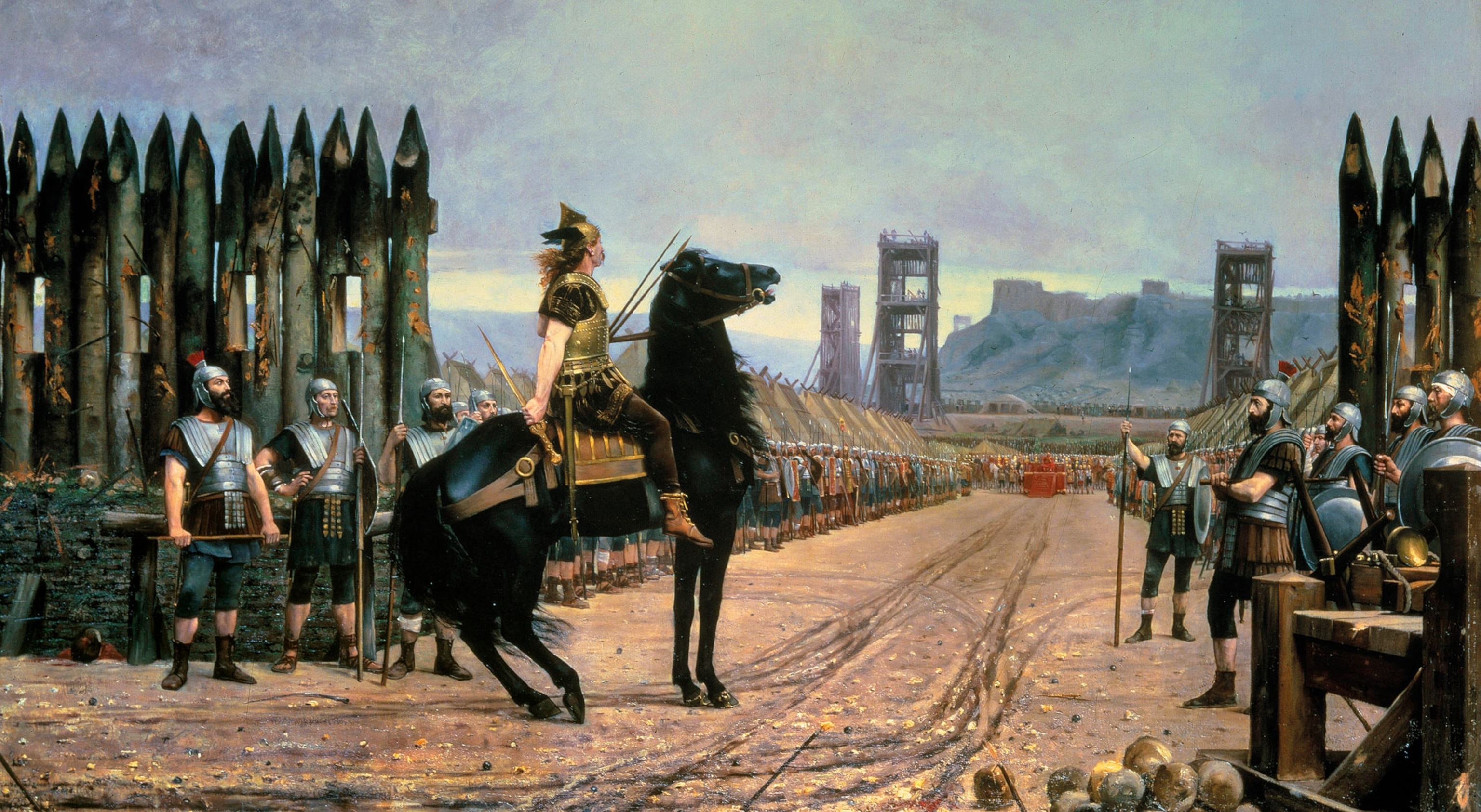 a painting recreating the moment when Vercingetorix enters Caesar’s camp to surrender