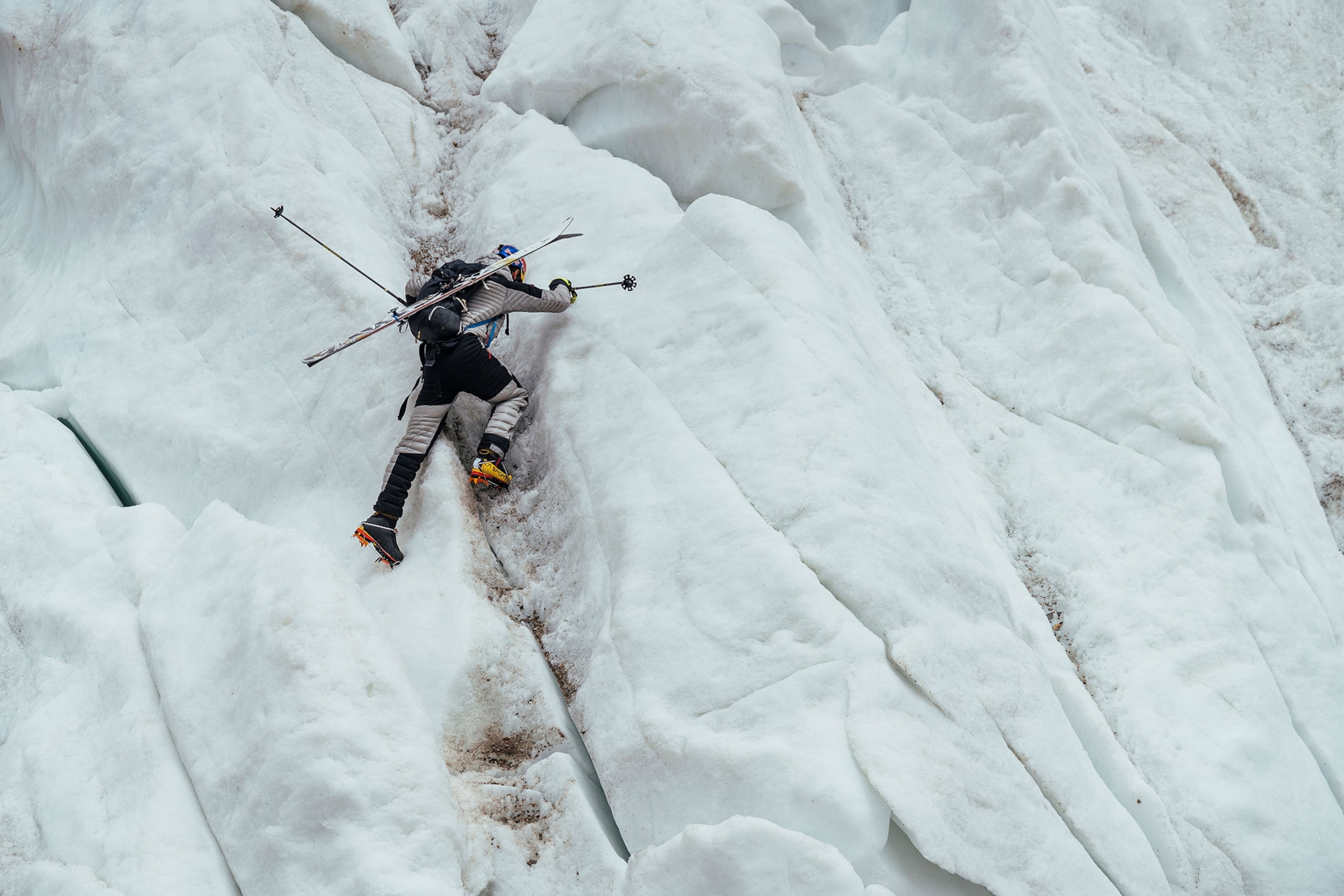 climber and skier Andrzej Bargiel attempting to climb and ski down K2