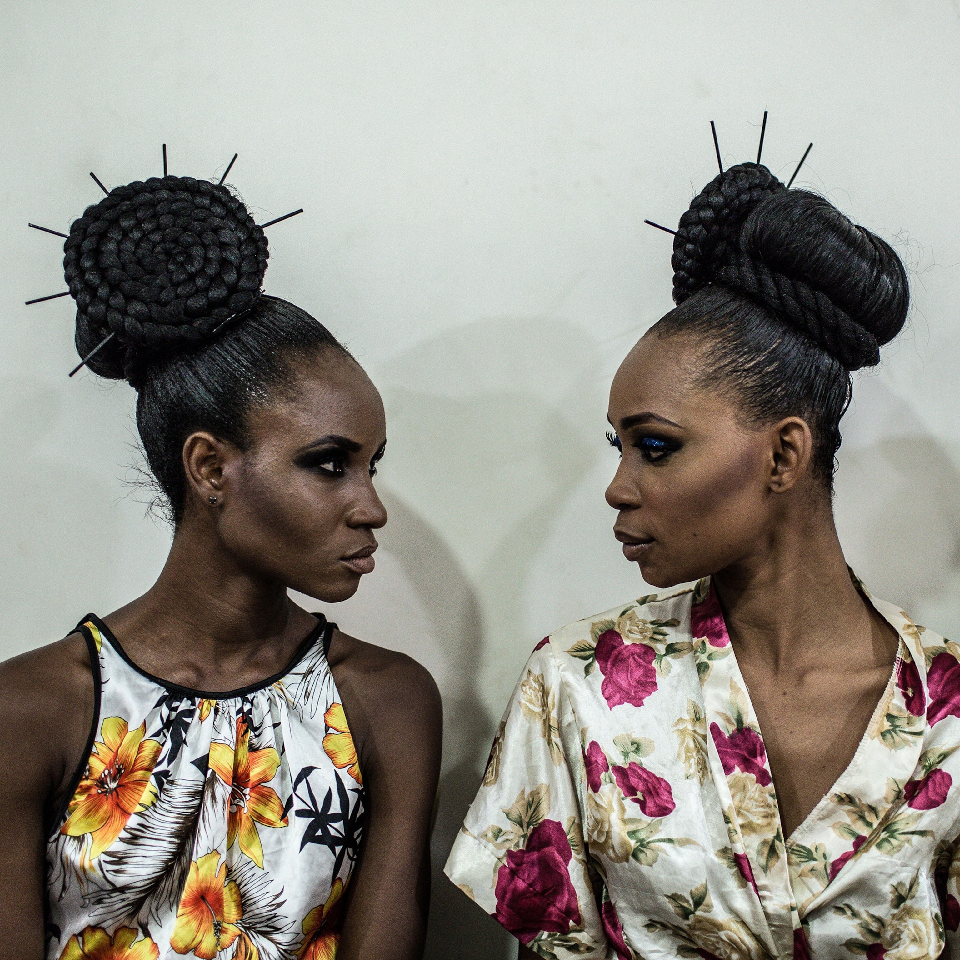 two models backstage during Africa Fashion Week in Lagos, Nigeria