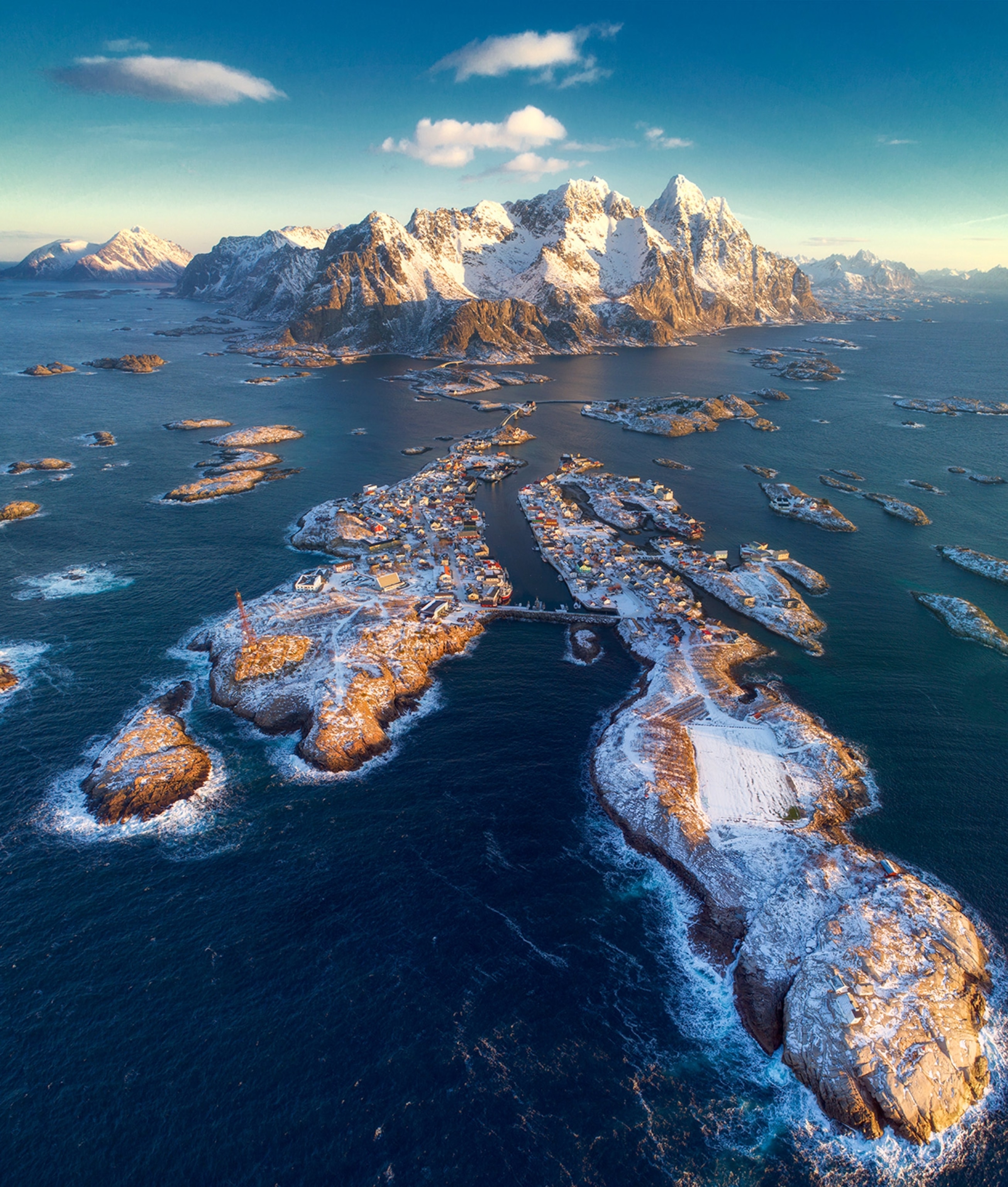 Henningsvær fishing village seen from above, Norway