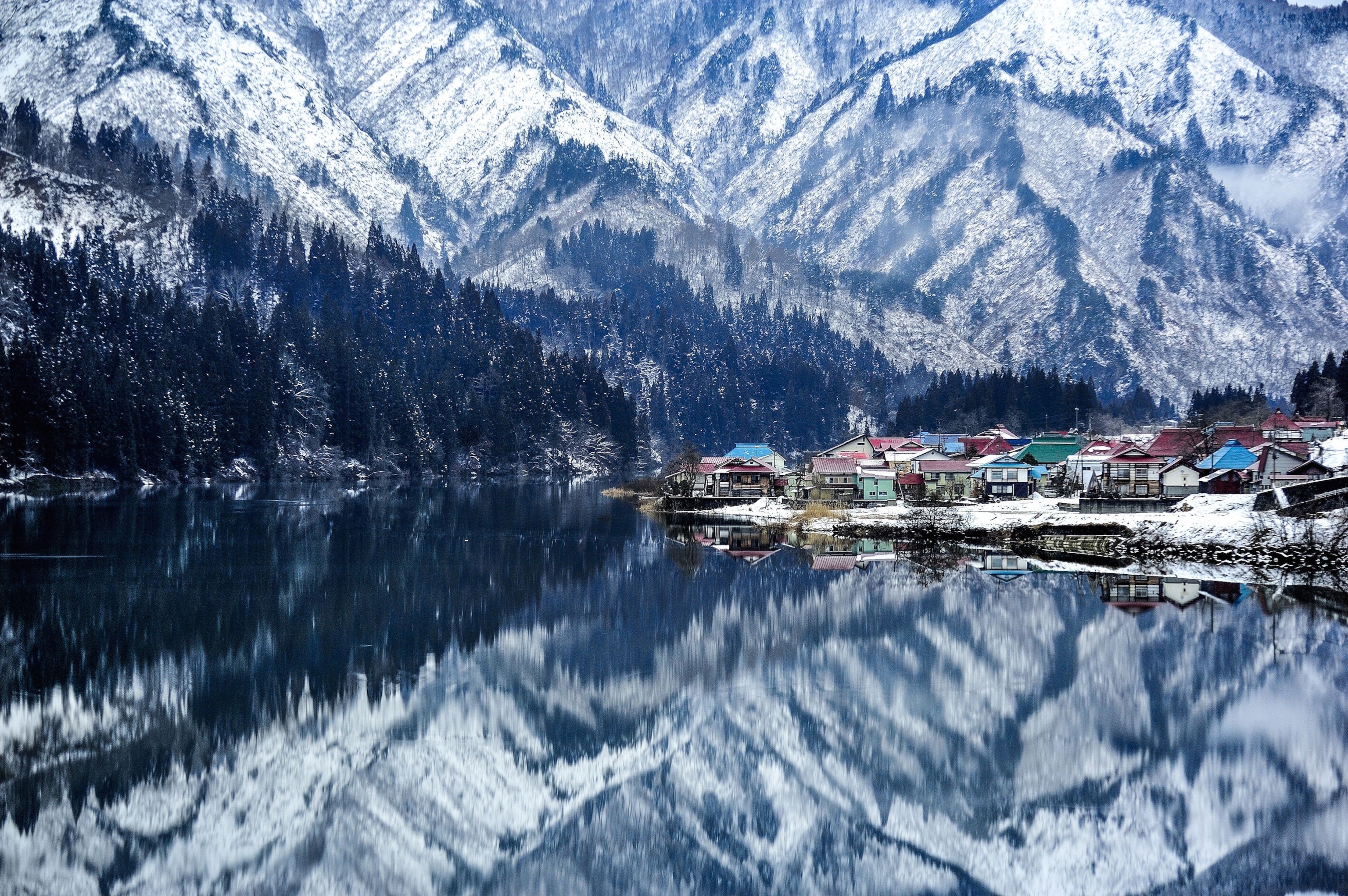 village on Tadami River in Fukushima, Japan