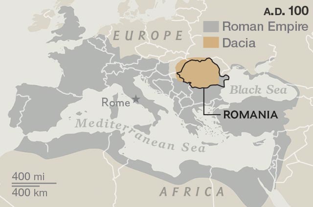 Map of the extents of Roman Empire and Dacia